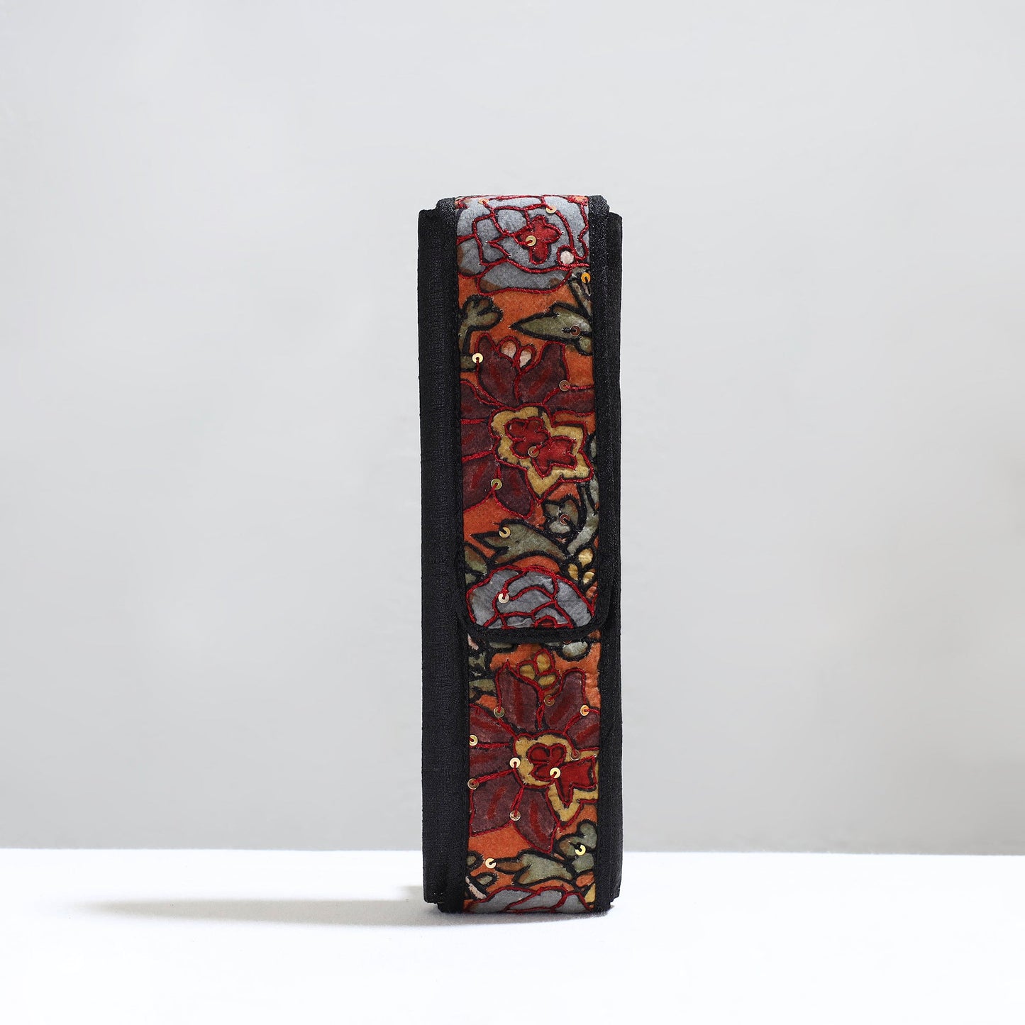 Black Handpainted Kalamkari Natural Dyed Ghicha Silk Earrings Pouch 17