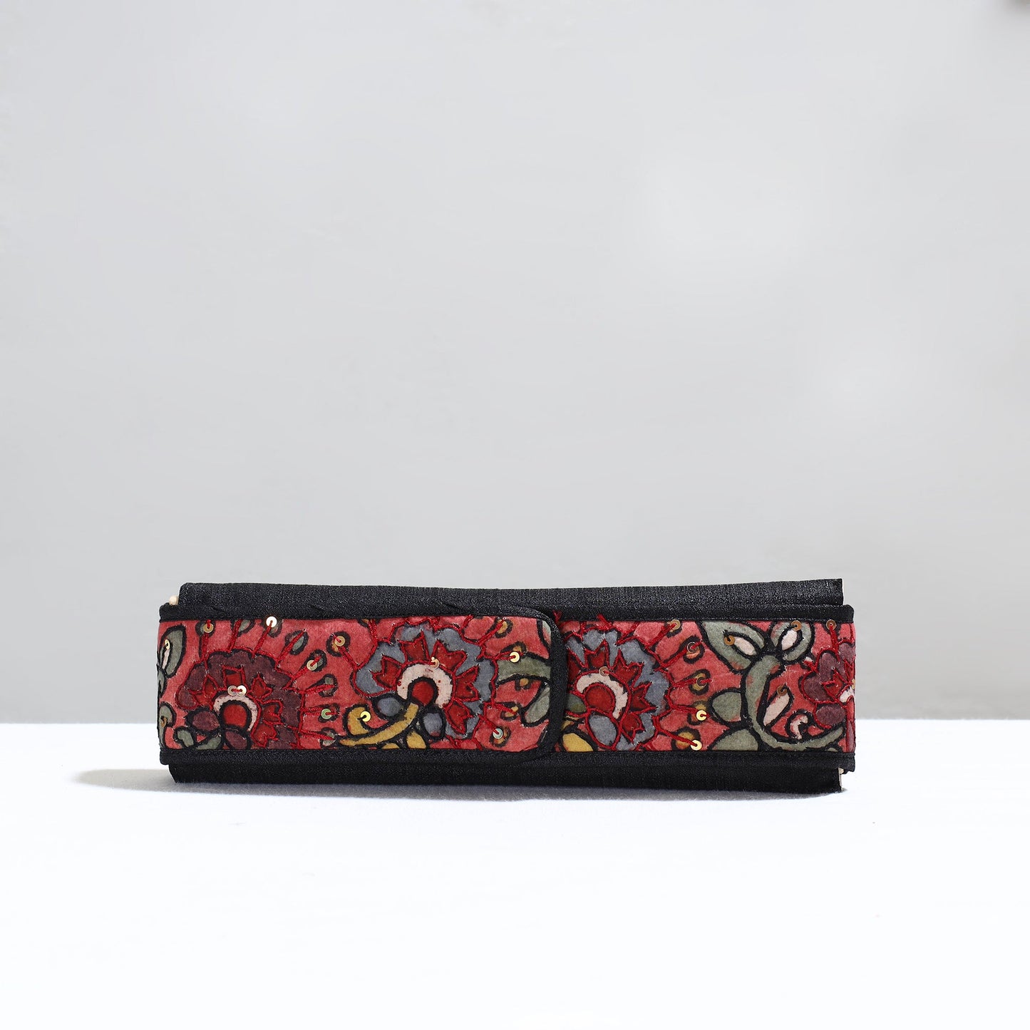 Black Handpainted Kalamkari Natural Dyed Ghicha Silk Earrings Pouch 14