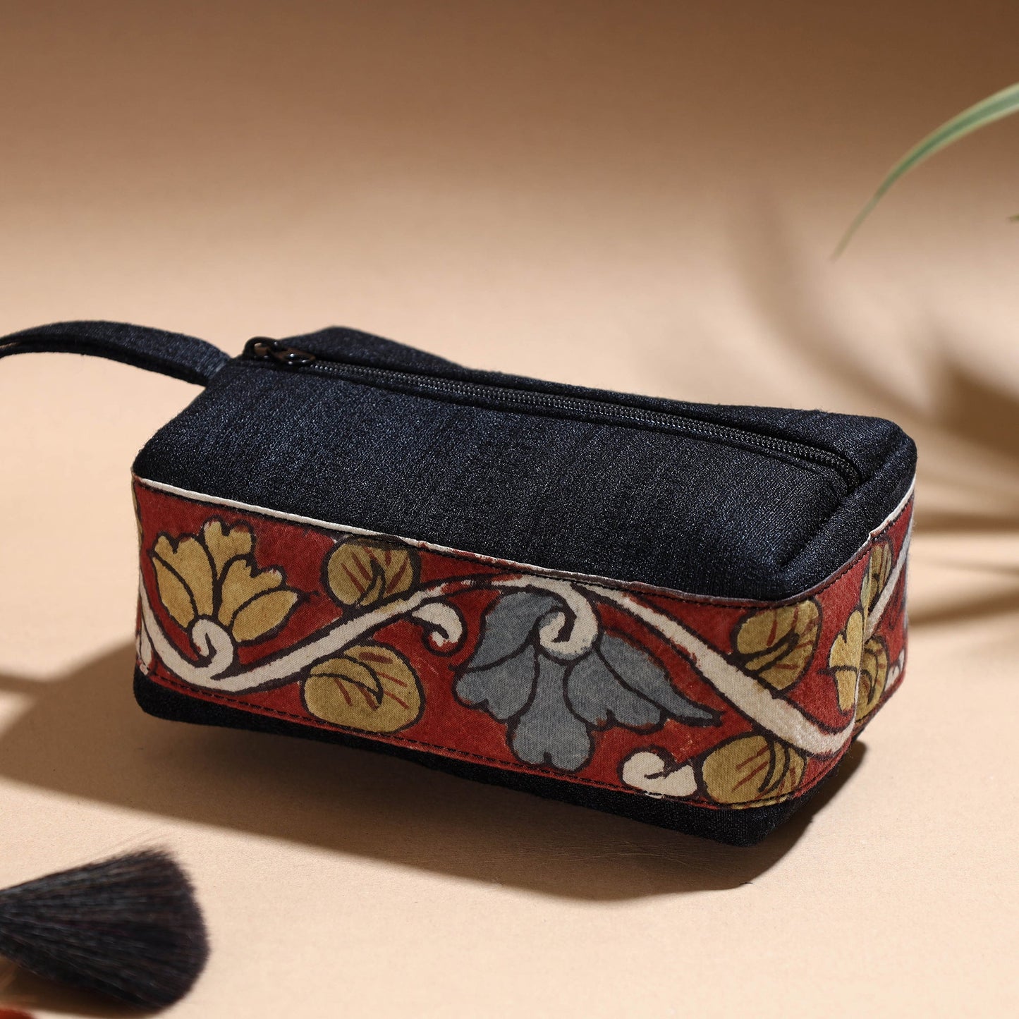 Handpainted Kalamkari Natural Dyed Ghicha Silk Multipurpose Cosmetic/Toiletry Pouch