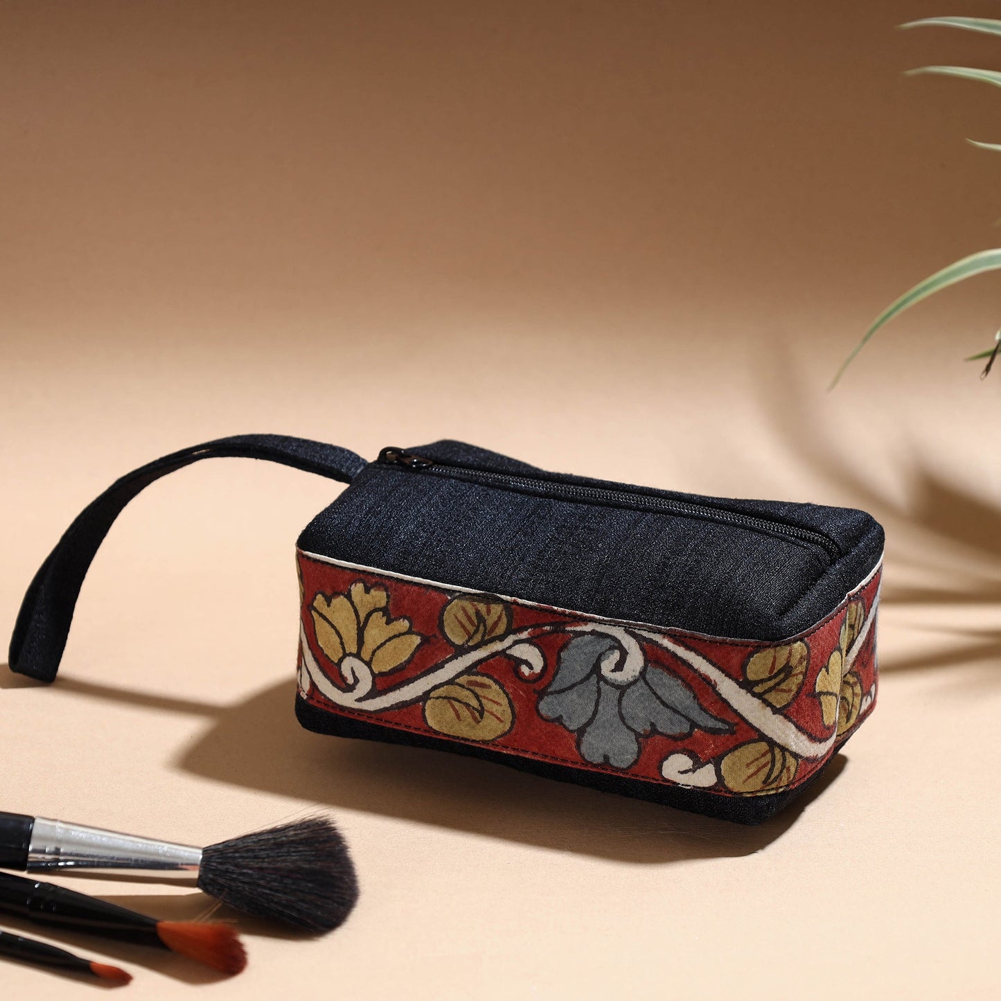 Handpainted Kalamkari Natural Dyed Ghicha Silk Multipurpose Cosmetic/Toiletry Pouch