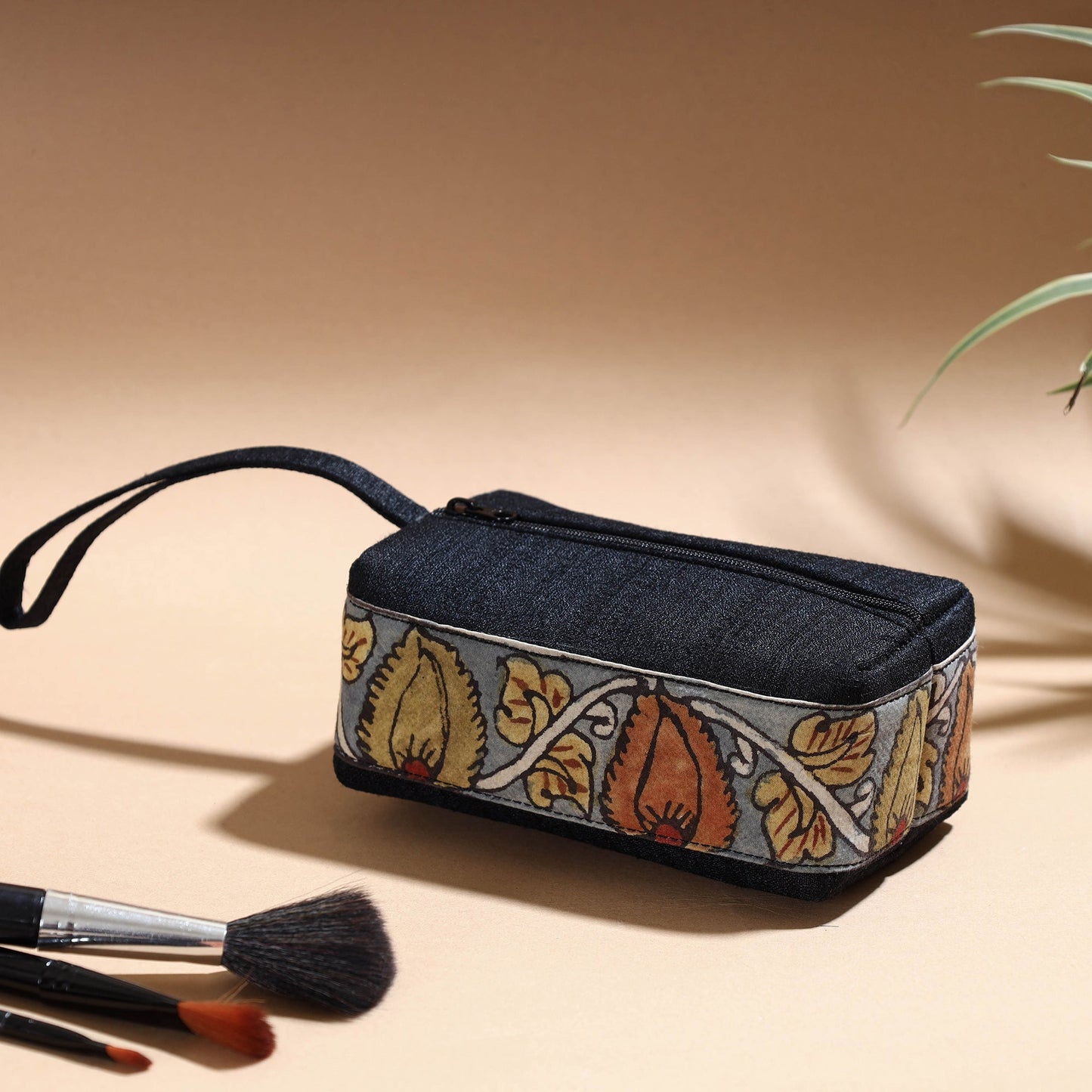 Handpainted Kalamkari Natural Dyed Ghicha Silk Multipurpose Cosmetic/Toiletry Pouch