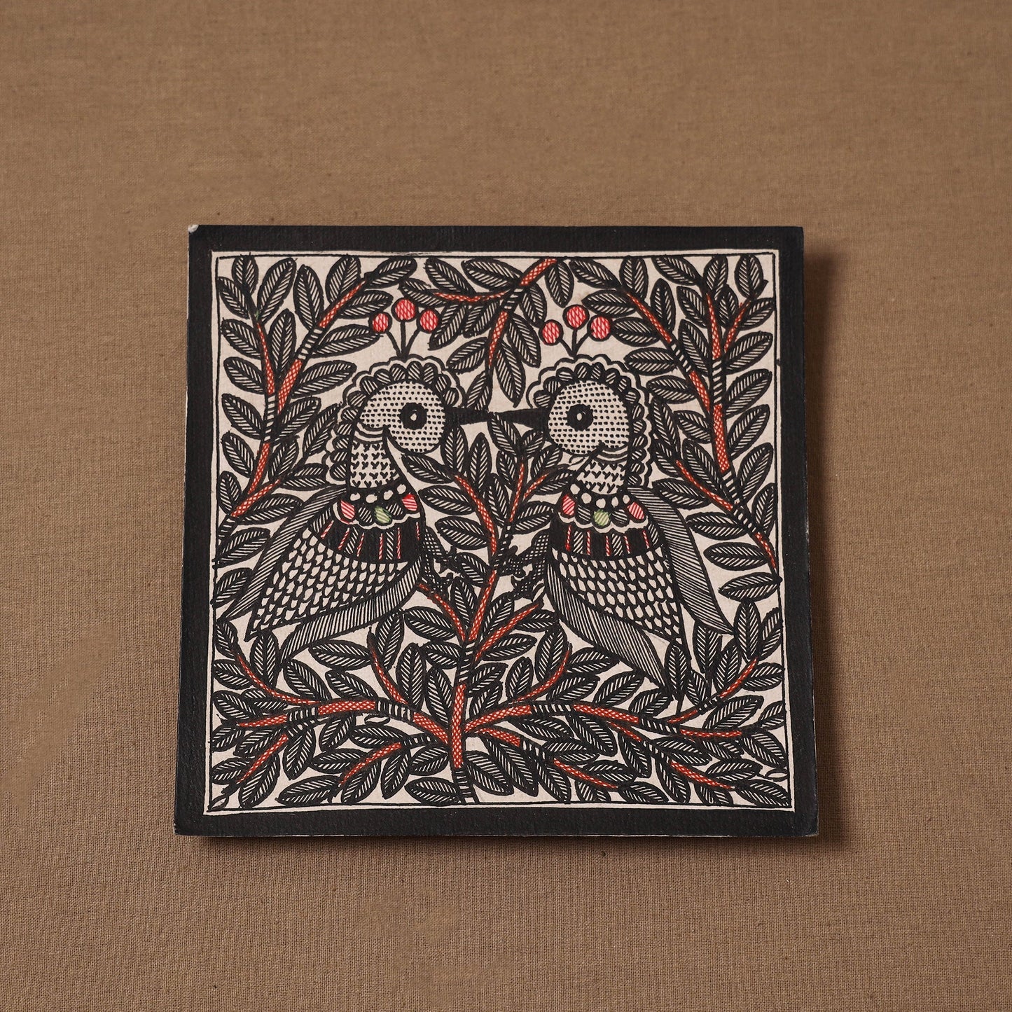 Handpainted madhubani painting by hira devi (6 x 6 in) 138