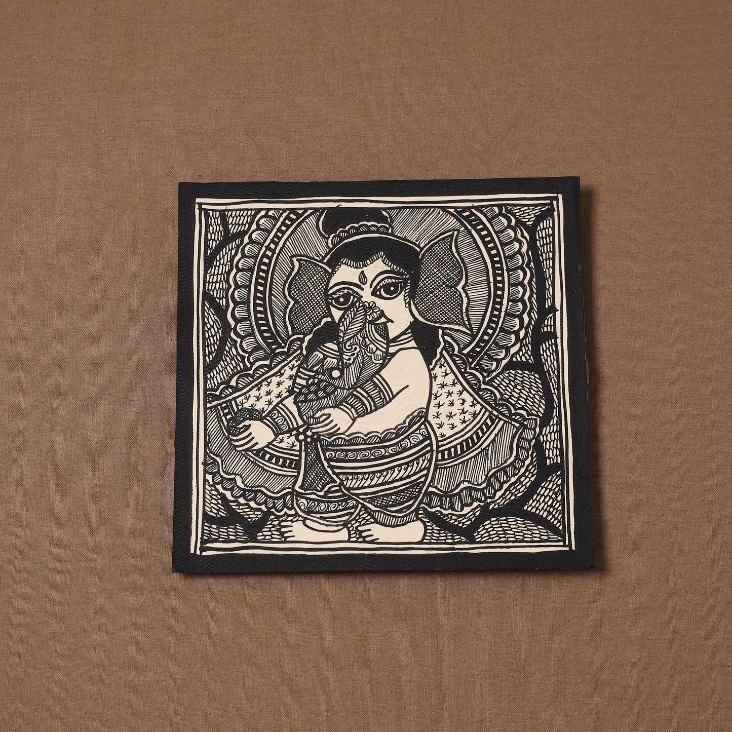 Handpainted madhubani painting by hira devi (7 x 7 in) 157