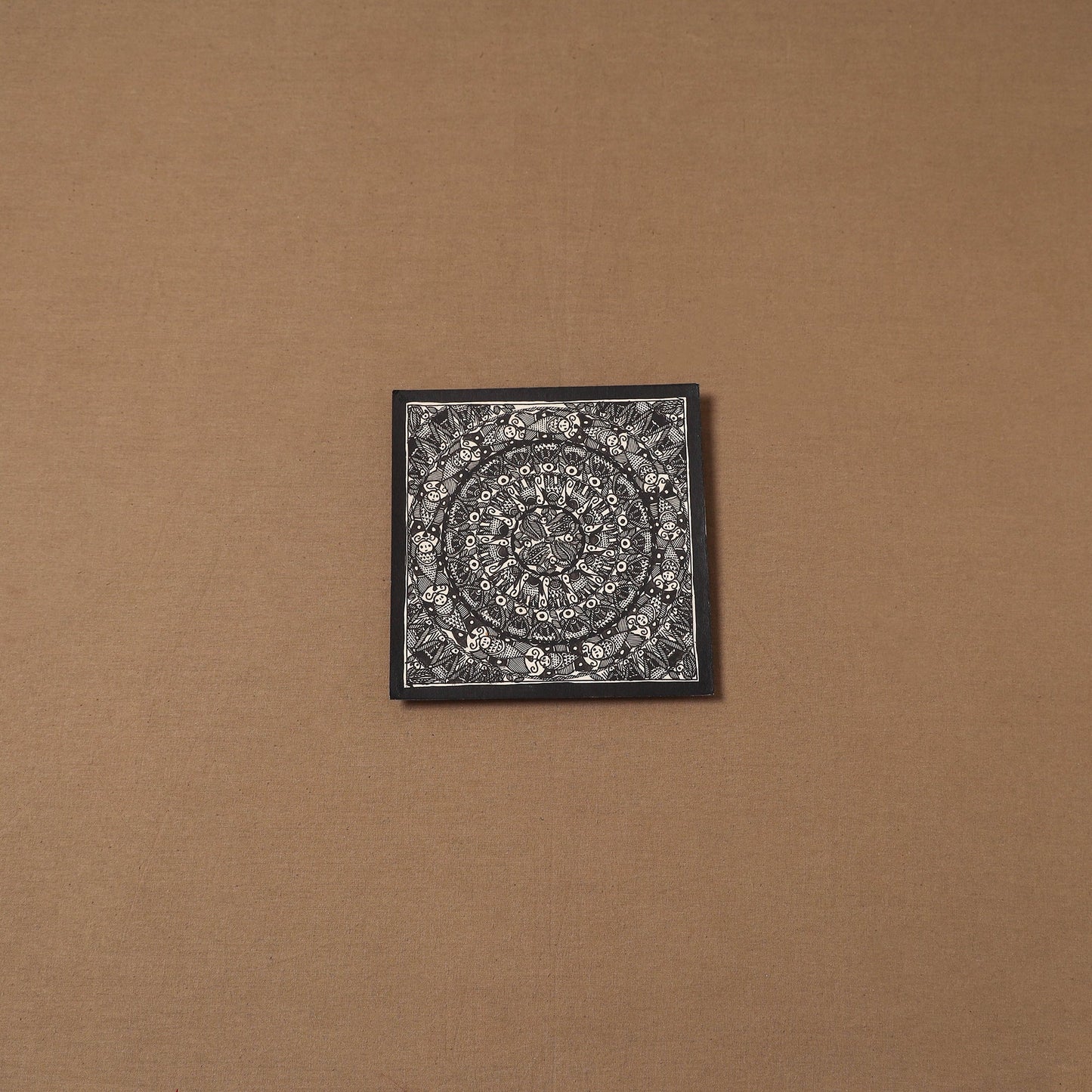 Handpainted madhubani painting by hira devi (7 x 7 in) 162