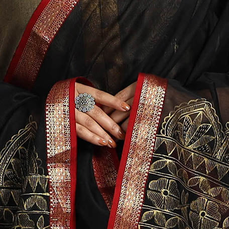 Buy Black Handpainted Maheshwari Silk Madhubani Dupatta