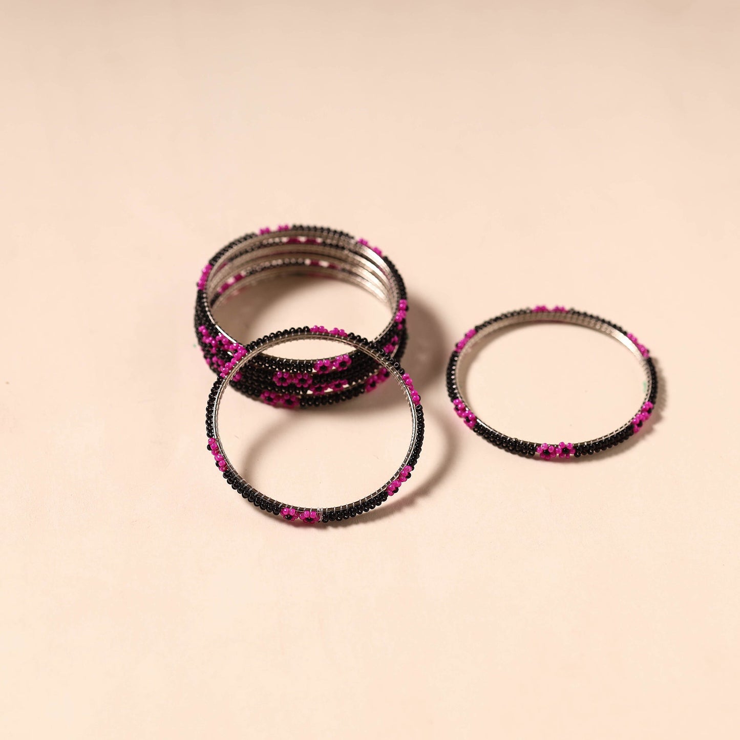 Black - hapur flower beadwork bangles by aagaz (set of 6)
