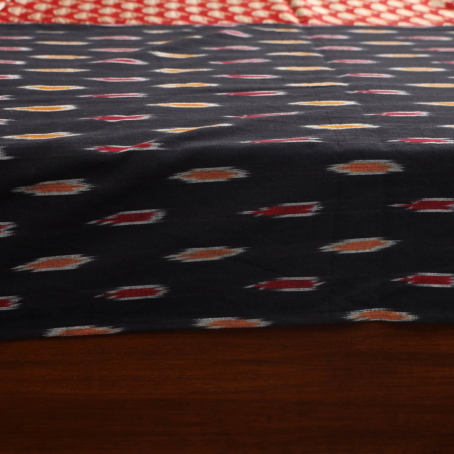 Black - ikat with modal silk patch cotton bedsheet set 29