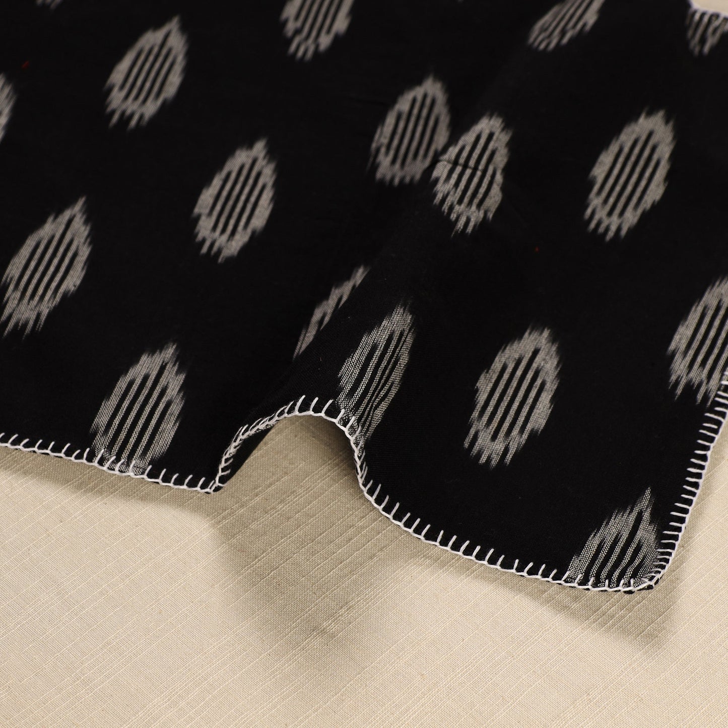 Black Ikat Cotton Hand Embroidery Table Mat (18 x 13 in) 07
