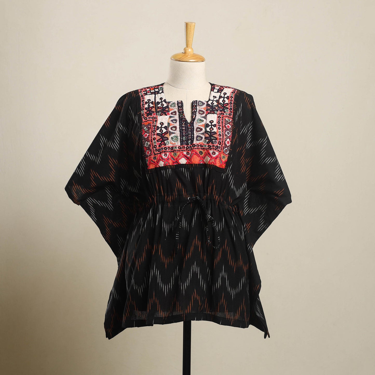 Buy Ikat Cotton Kaftan with Desert Thread Embroidery