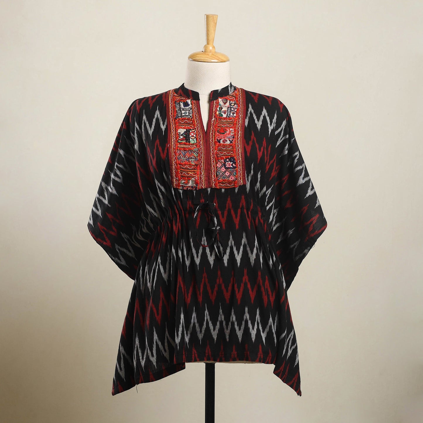 Ikat Cotton Kaftan with Desert Thread Embroidery (Short)