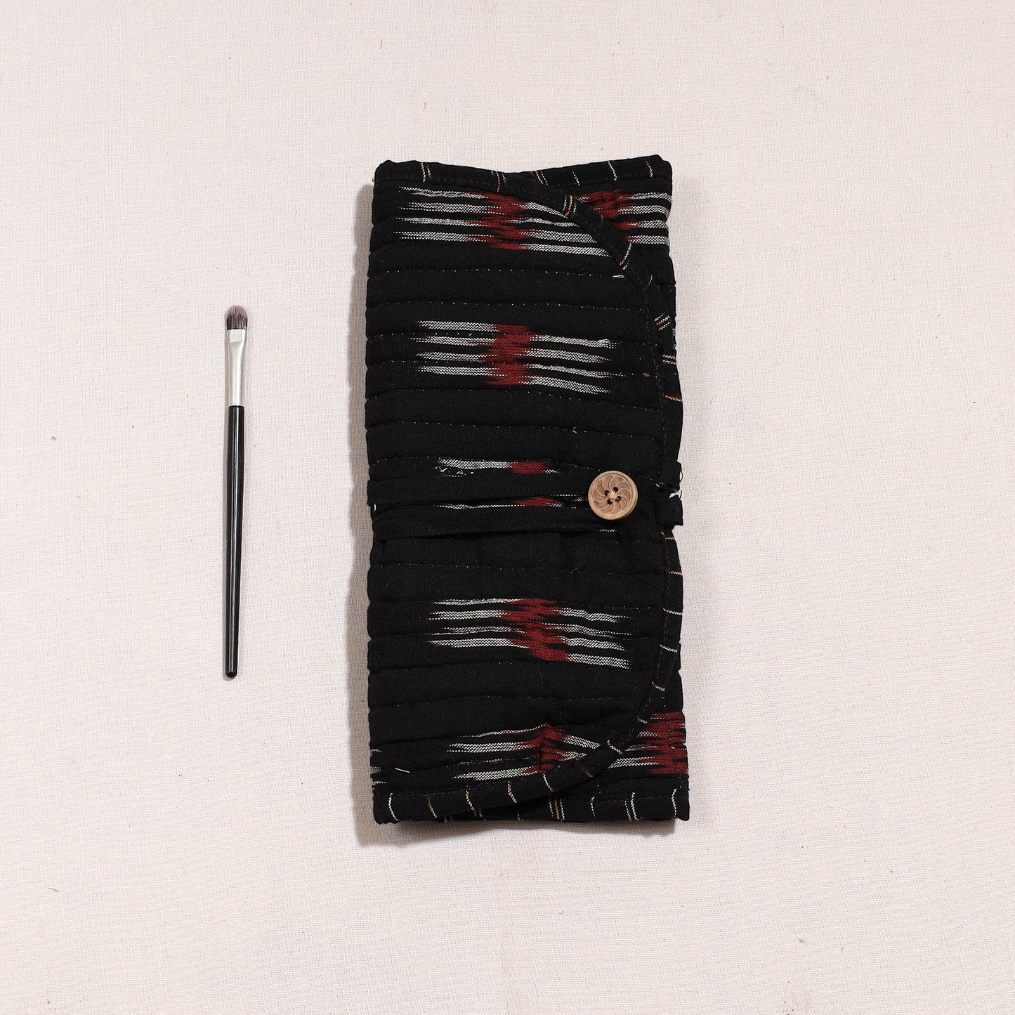 Ikat Fabric Multipurpose Segmented Make-up Brush Wrap Pouch/Case