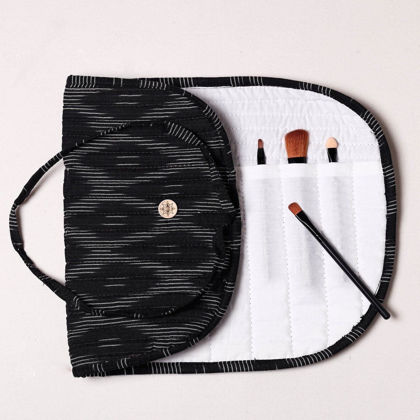 Ikat Fabric Multipurpose Segmented Make-up Brush Wrap Pouch/Case