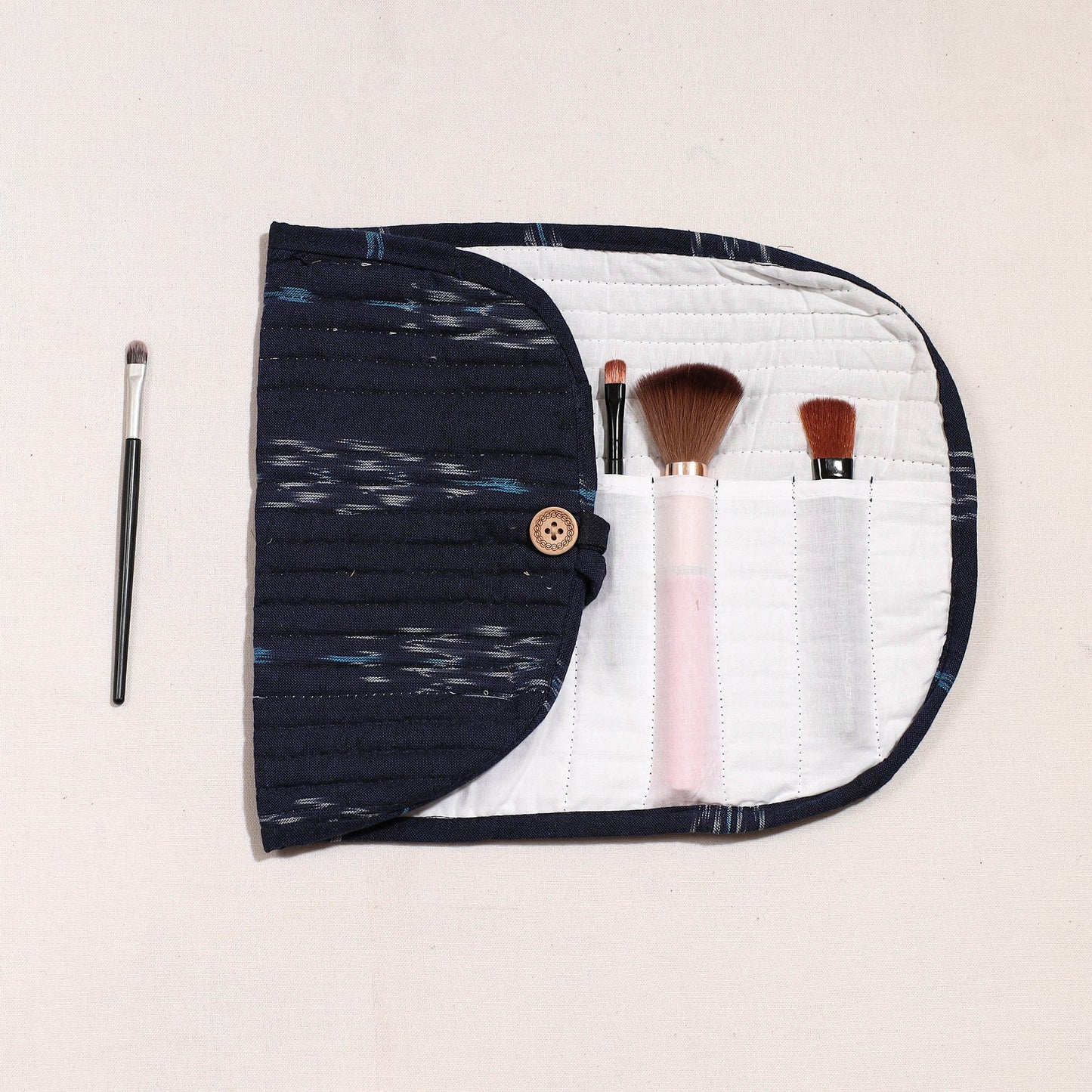 Ikat Fabric Multipurpose Segmented Make-up Brush Wrap Pouch/Case