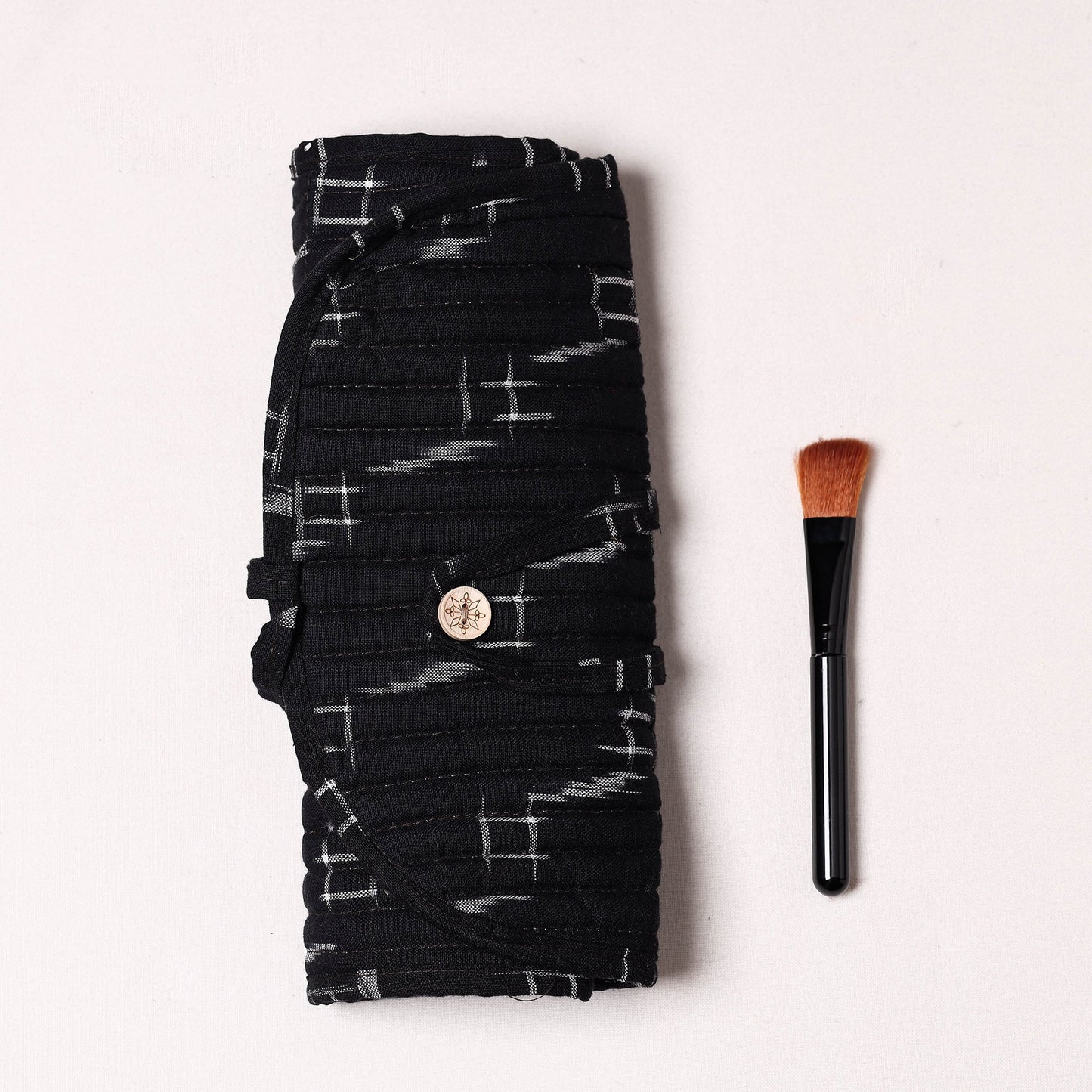 Ikat Fabric Multipurpose Segmented Make-up Brush Wrap Pouch/Case