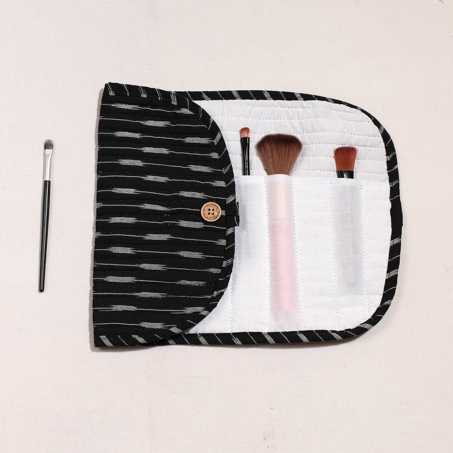 Ikat Fabric Multipurpose Segmented Make-up Brush Wrap Pouch/Case