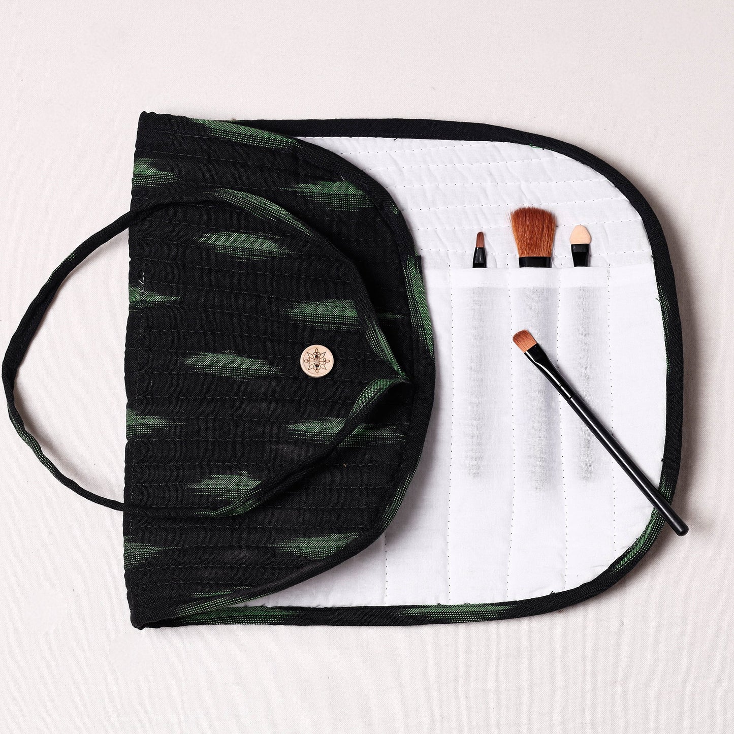 Ikat Fabric Multipurpose Segmented Make-up Brush Wrap Pouch/Case