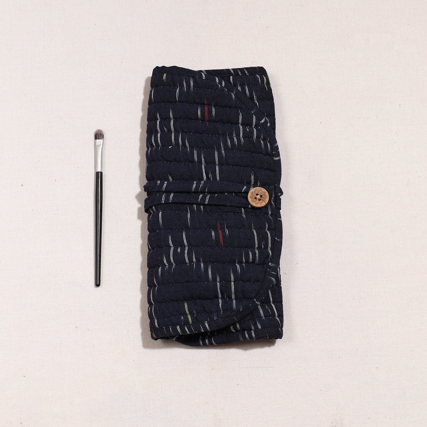 Ikat Fabric Multipurpose Segmented Make-up Brush Wrap Pouch/Case