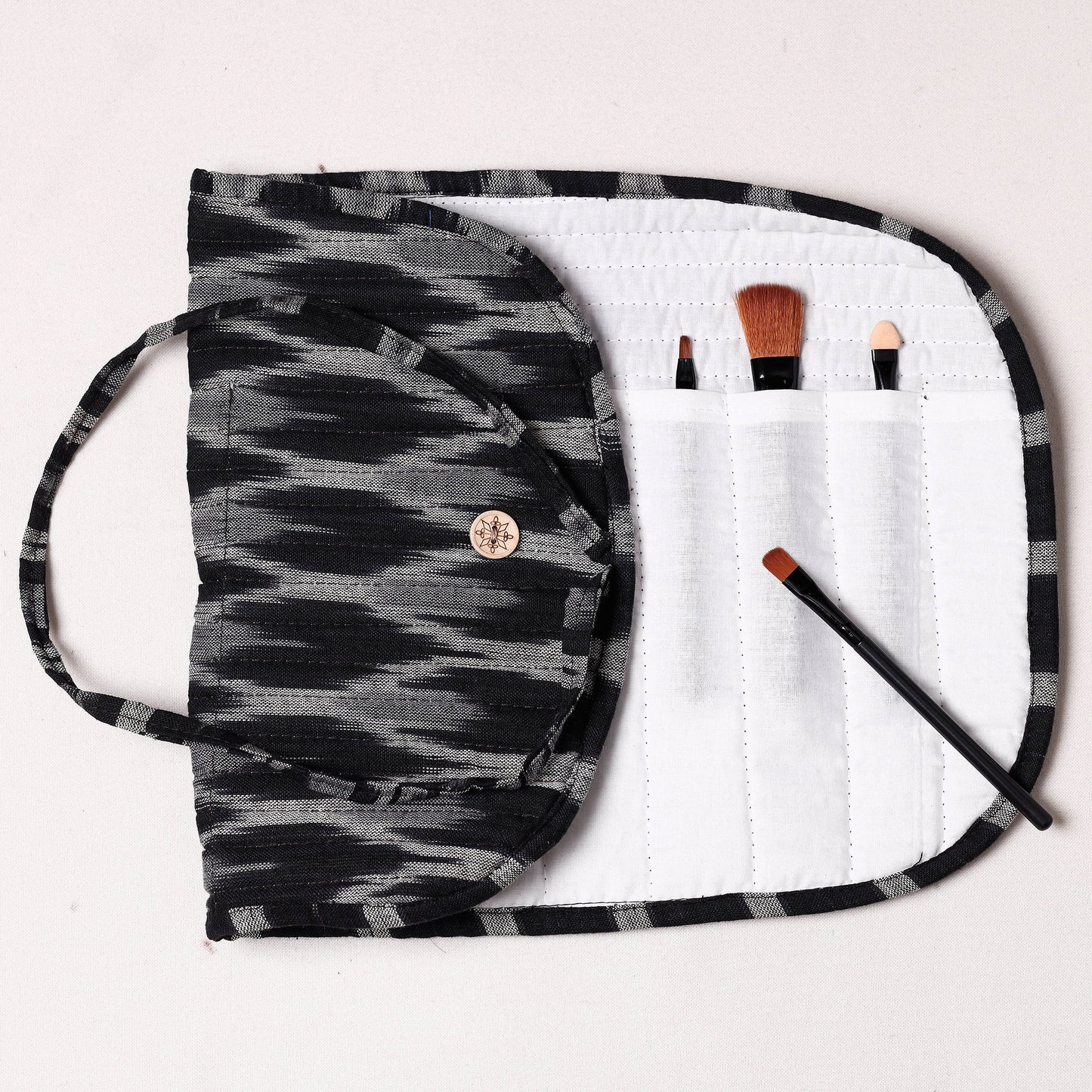 Ikat Fabric Multipurpose Segmented Make-up Brush Wrap Pouch/Case