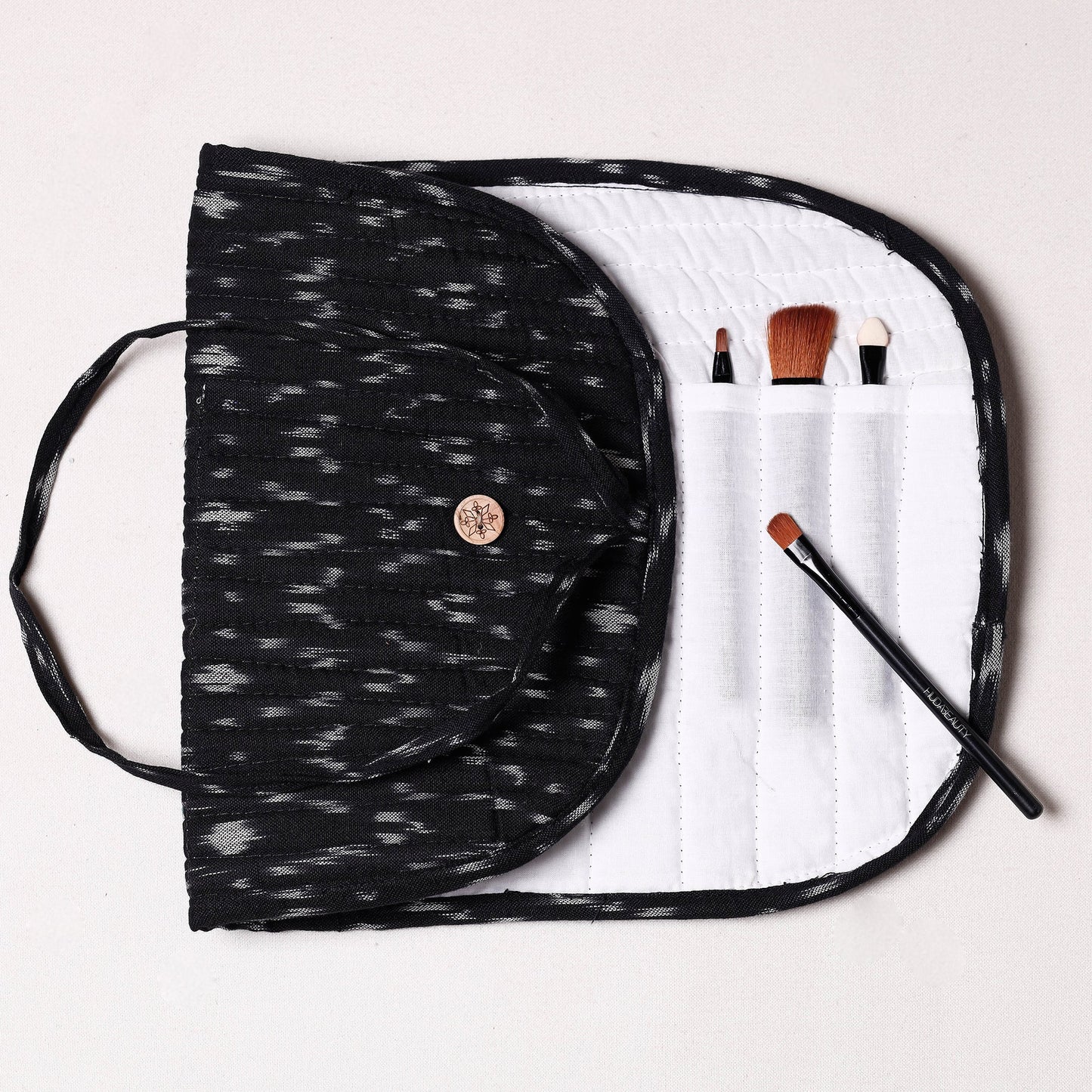 Ikat Fabric Multipurpose Segmented Make-up Brush Wrap Pouch/Case