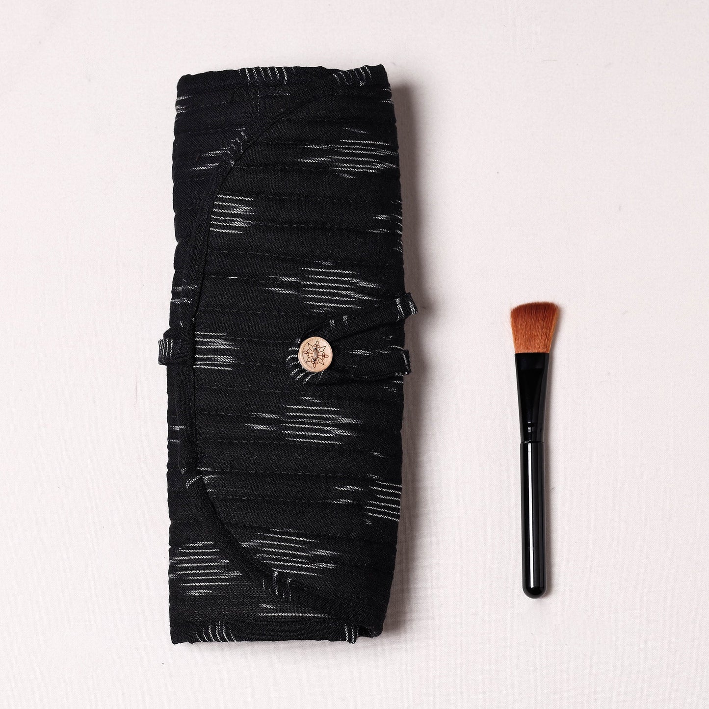 Ikat Fabric Multipurpose Segmented Make-up Brush Wrap Pouch/Case