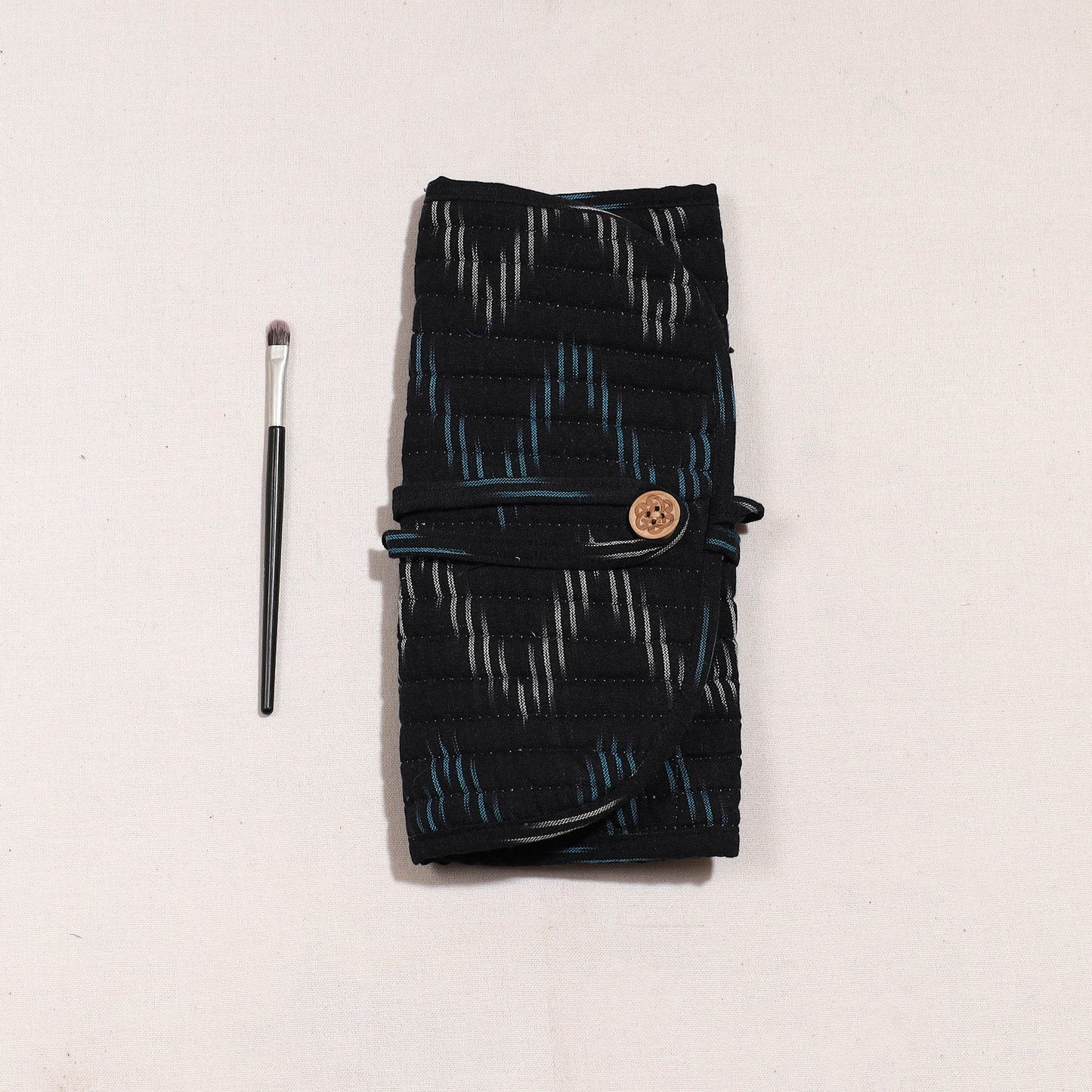 Ikat Fabric Multipurpose Segmented Make-up Brush Wrap Pouch/Case