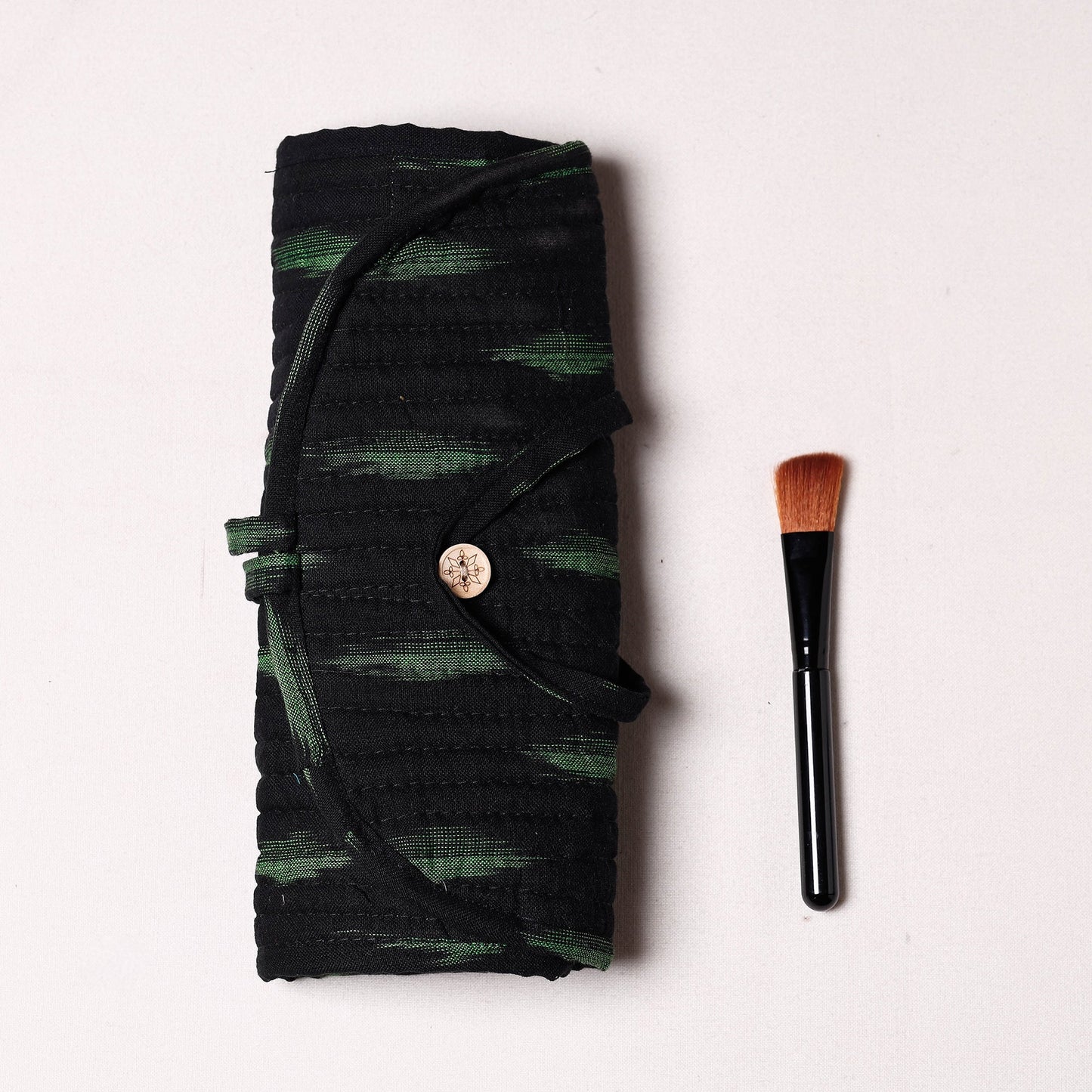 Ikat Fabric Multipurpose Segmented Make-up Brush Wrap Pouch/Case