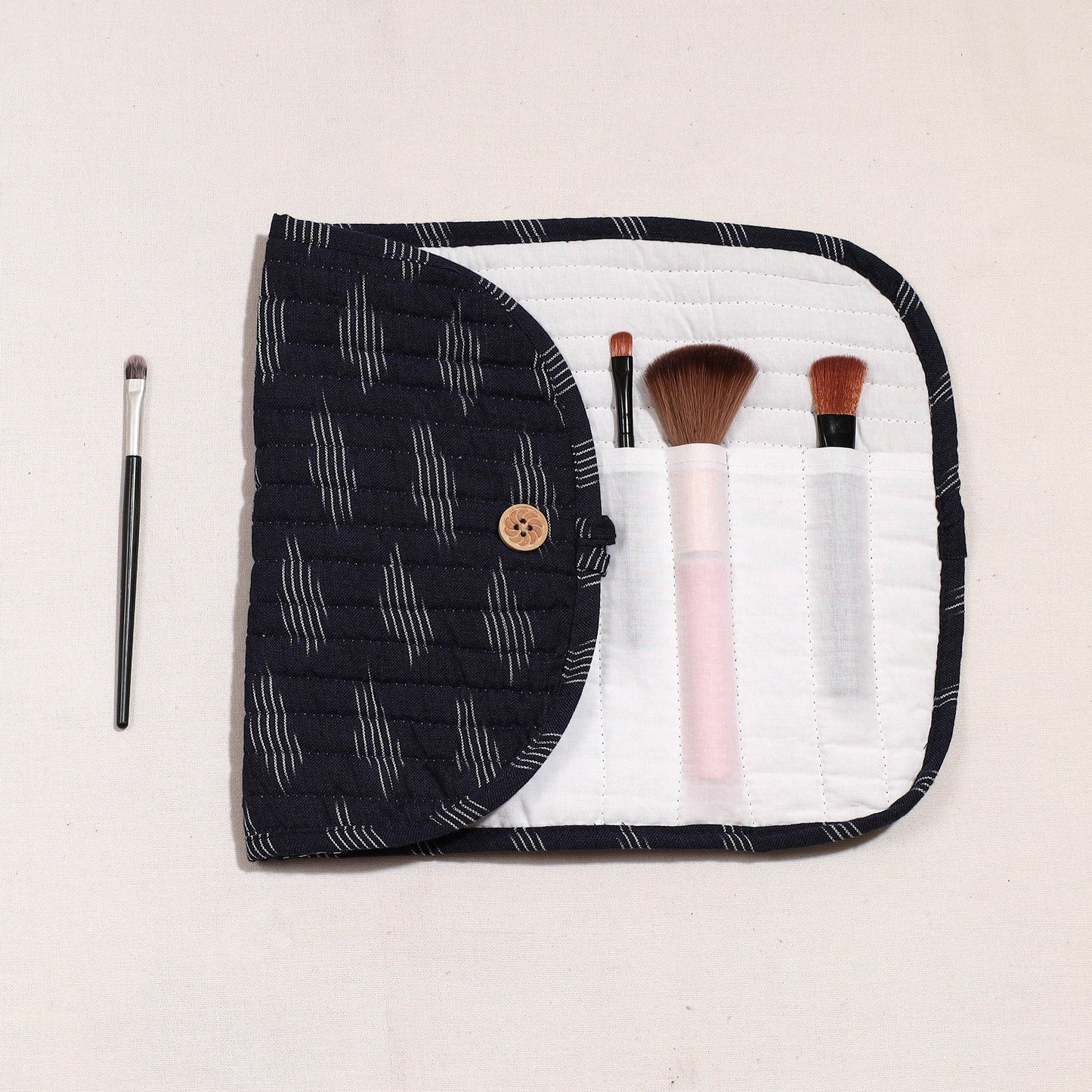 Ikat Fabric Multipurpose Segmented Make-up Brush Wrap Pouch/Case
