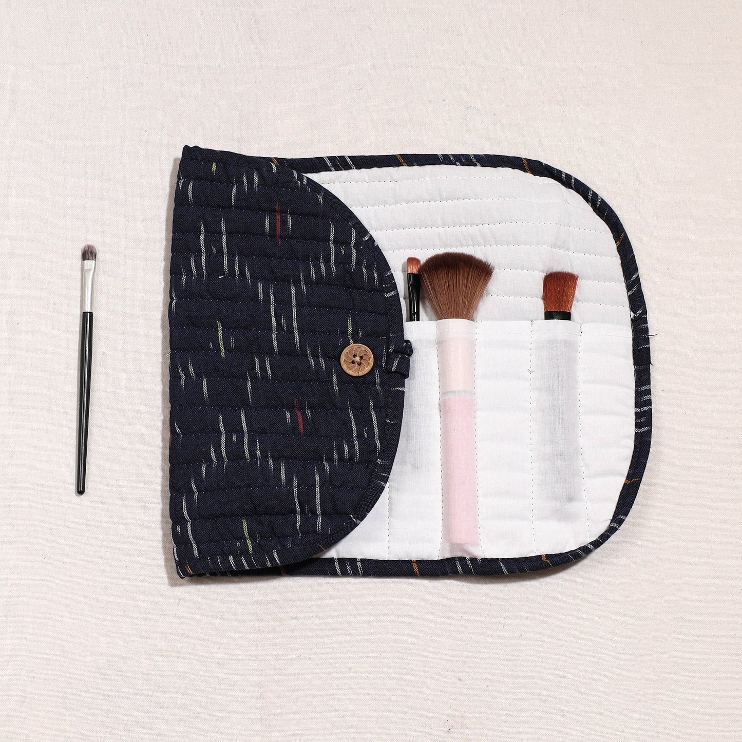 Ikat Fabric Multipurpose Segmented Make-up Brush Wrap Pouch/Case