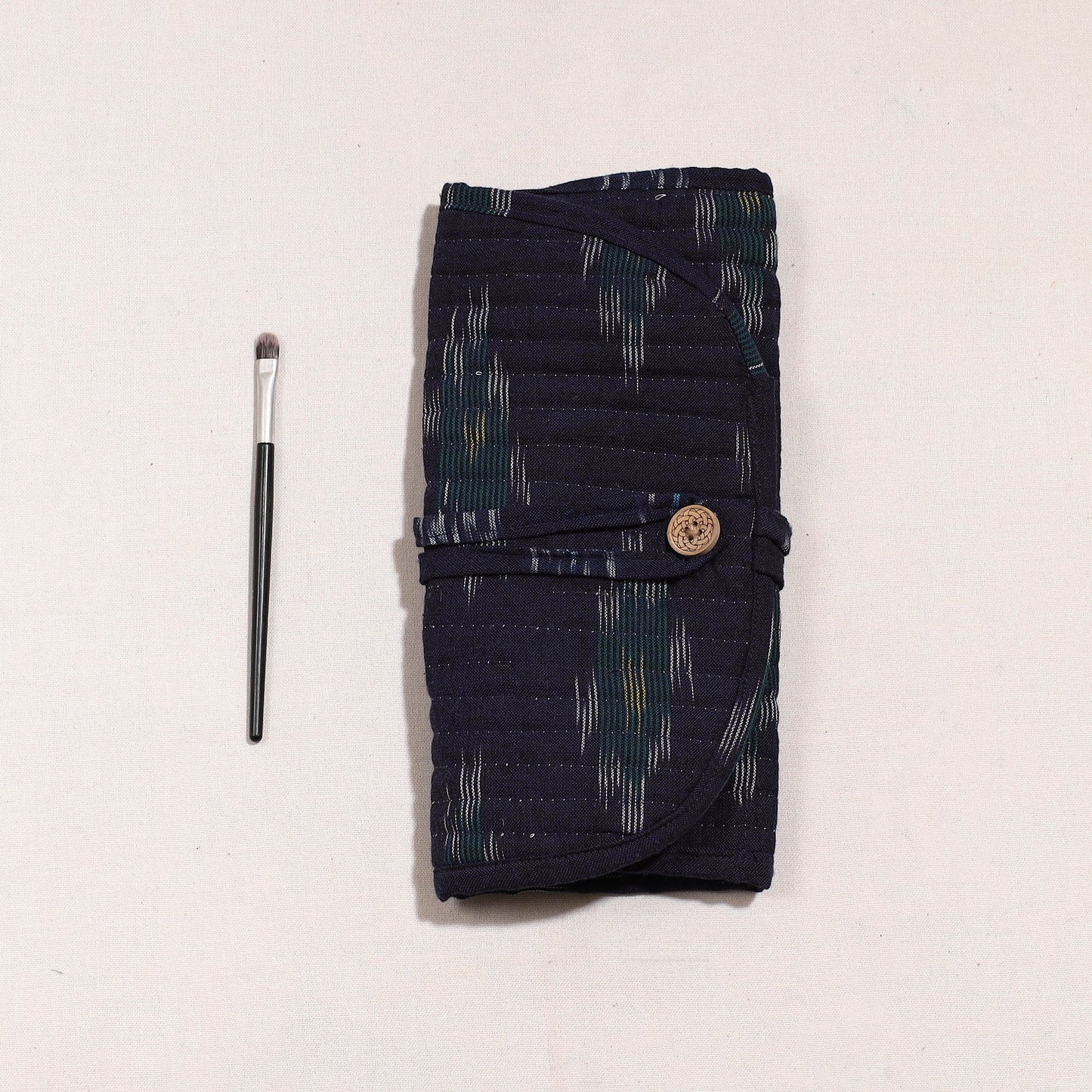 Ikat Fabric Multipurpose Segmented Make-up Brush Wrap Pouch/Case