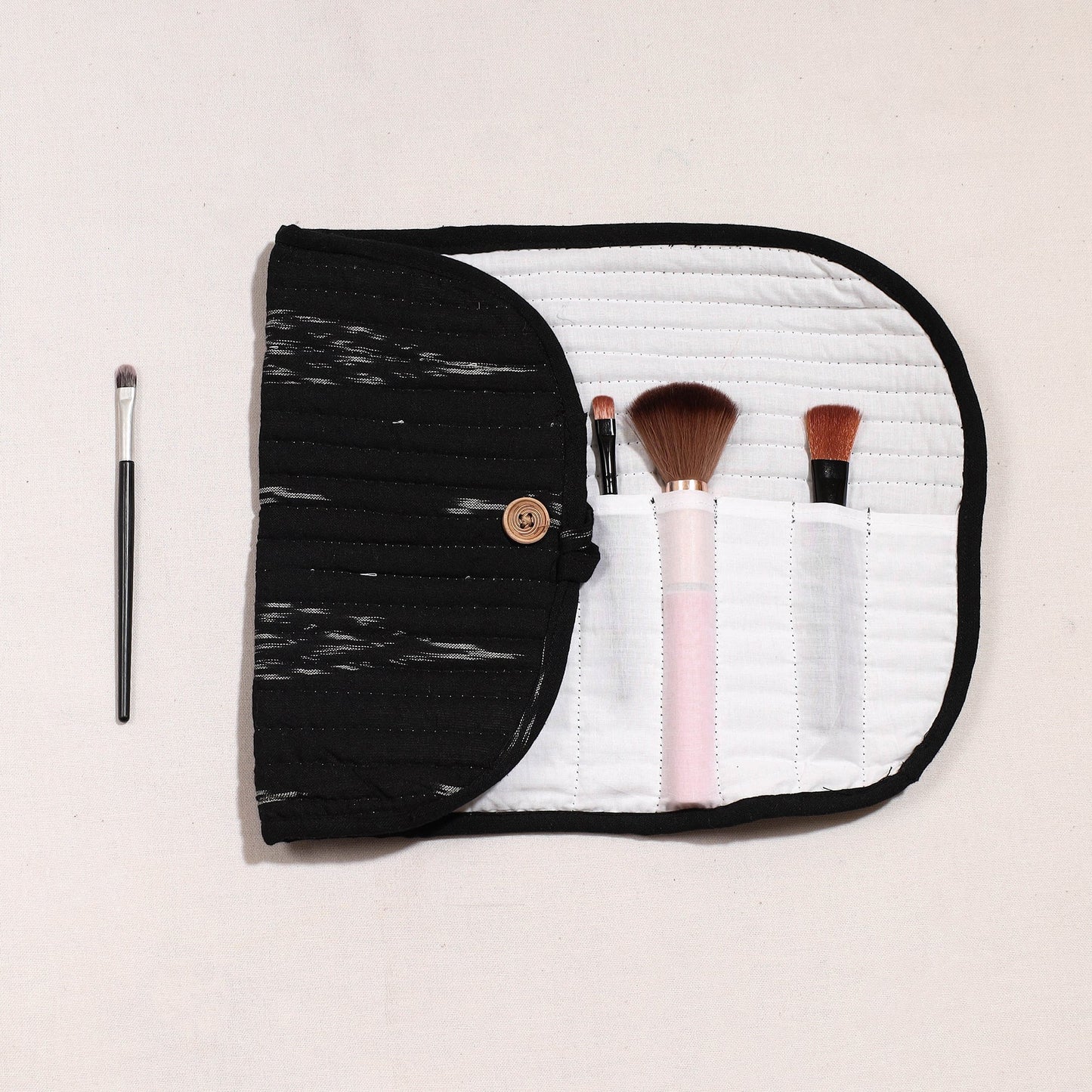 Ikat Fabric Multipurpose Segmented Make-up Brush Wrap Pouch/Case