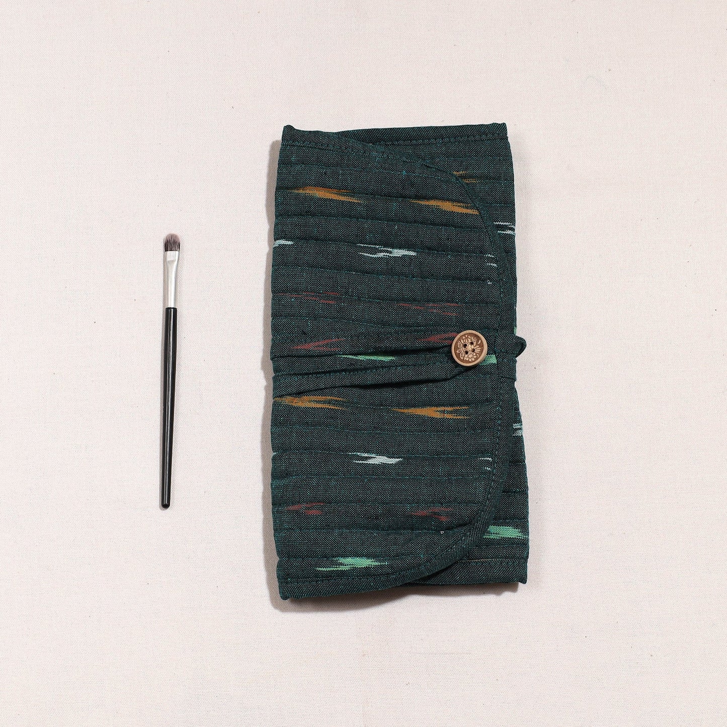 Ikat Fabric Multipurpose Segmented Make-up Brush Wrap Pouch/Case