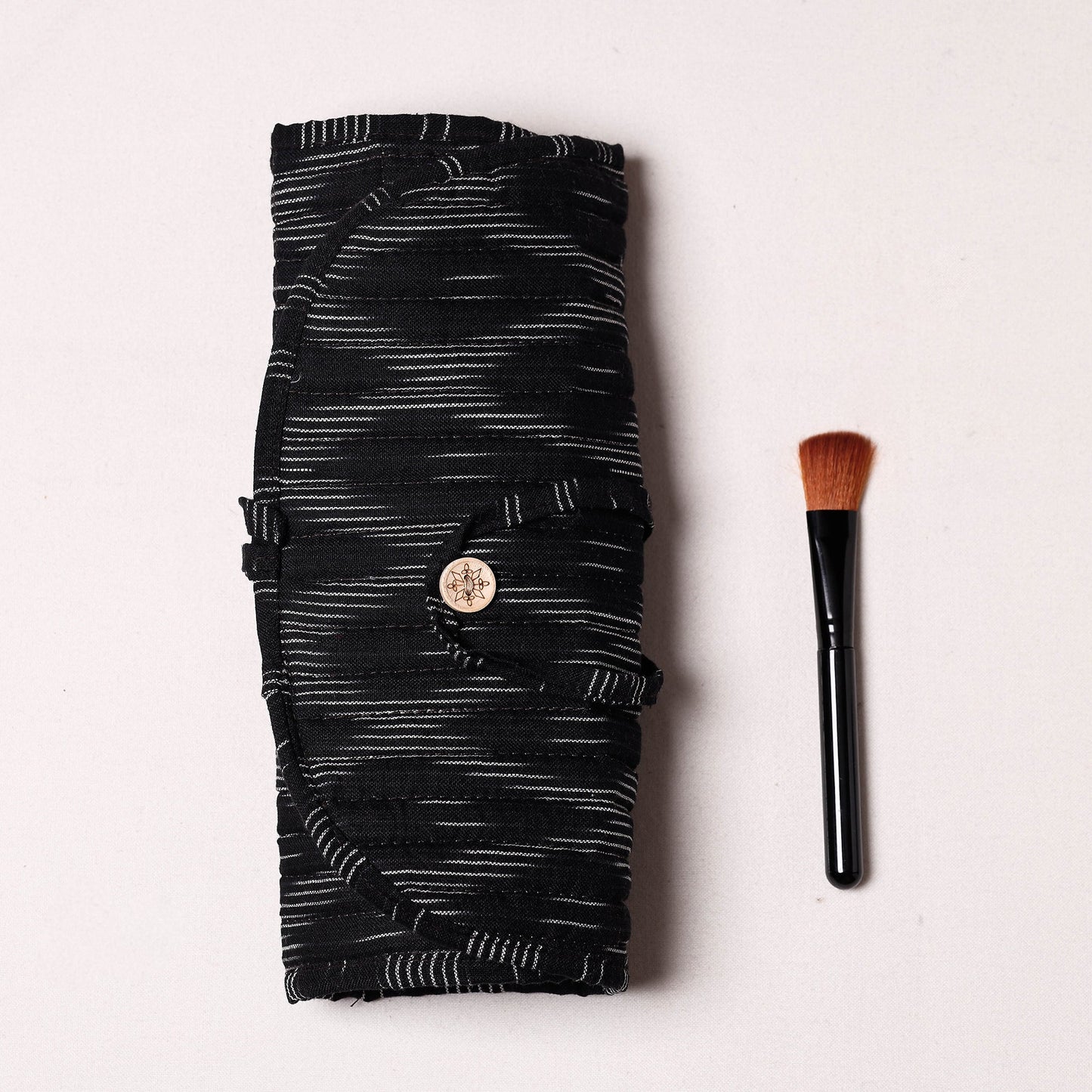 Ikat Fabric Multipurpose Segmented Make-up Brush Wrap Pouch/Case