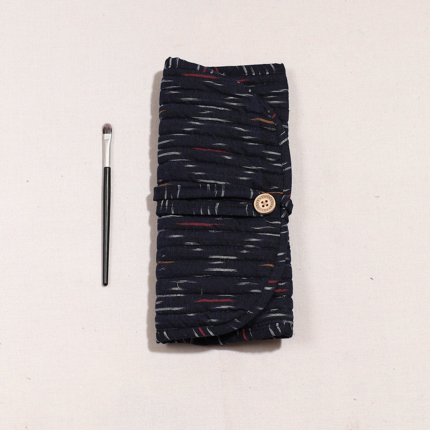 Ikat Fabric Multipurpose Segmented Make-up Brush Wrap Pouch/Case