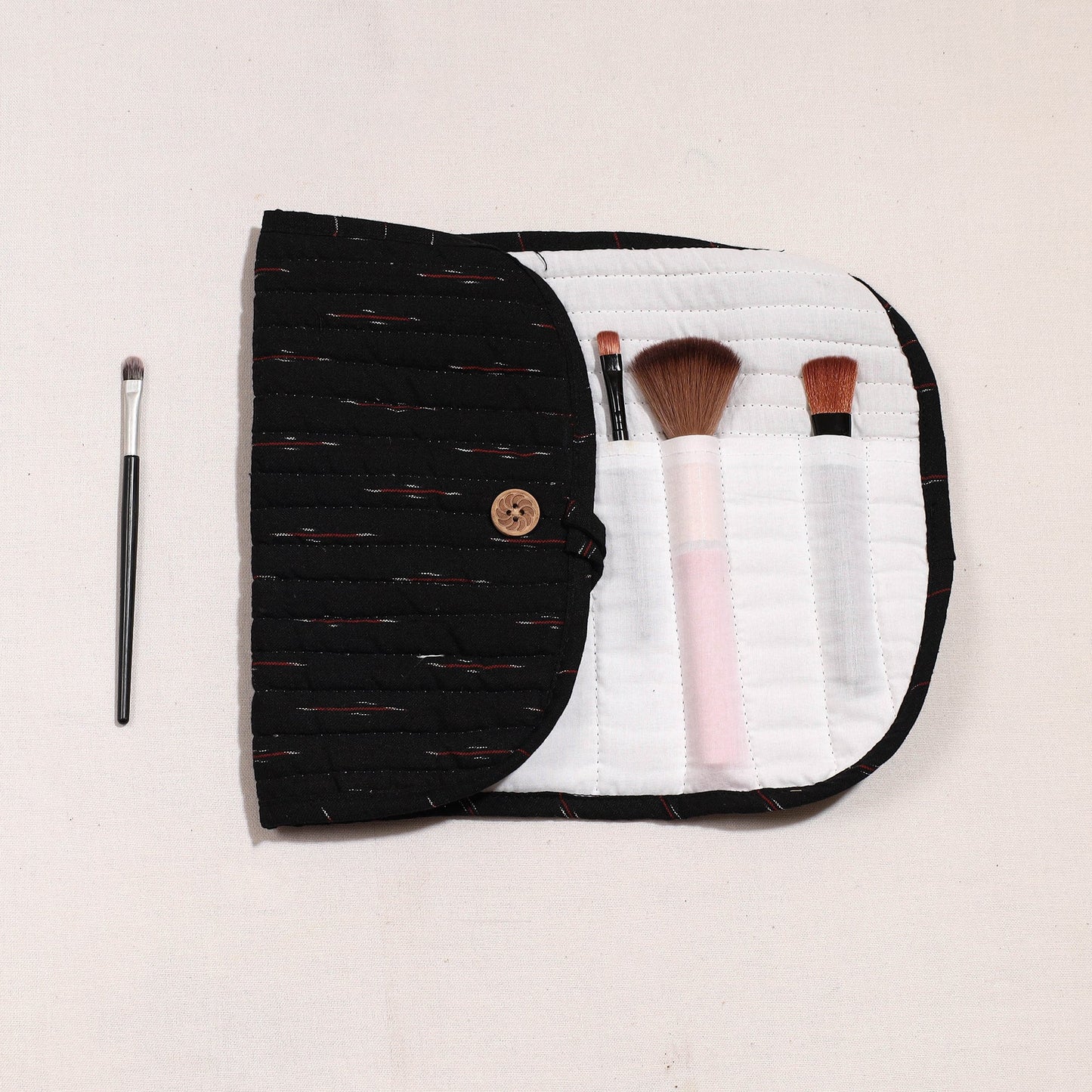 Ikat Fabric Multipurpose Segmented Make-up Brush Wrap Pouch/Case