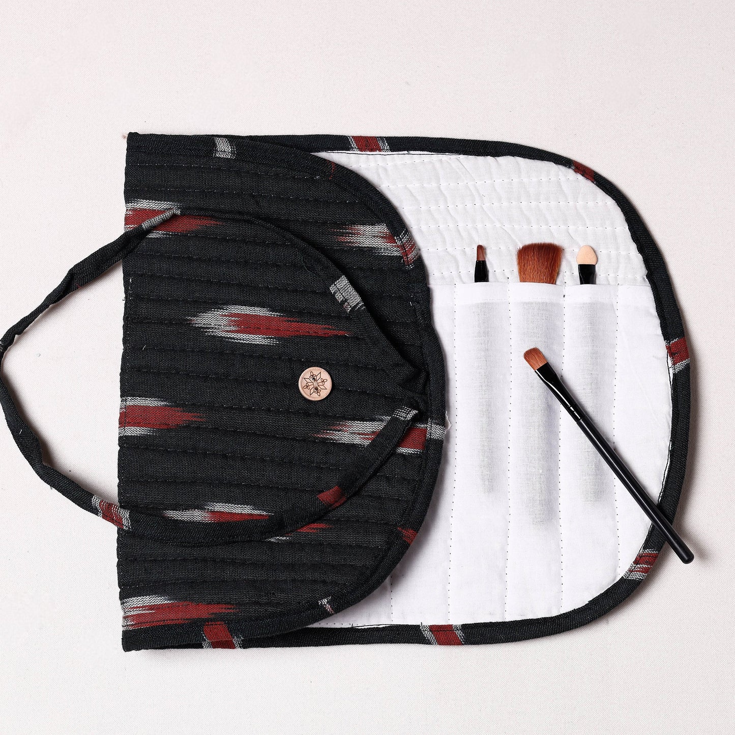 Ikat Fabric Multipurpose Segmented Make-up Brush Wrap Pouch/Case