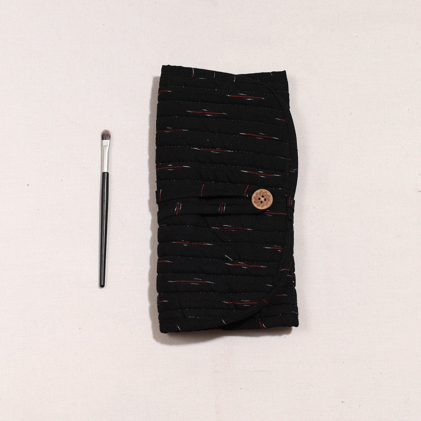 Ikat Fabric Multipurpose Segmented Make-up Brush Wrap Pouch/Case