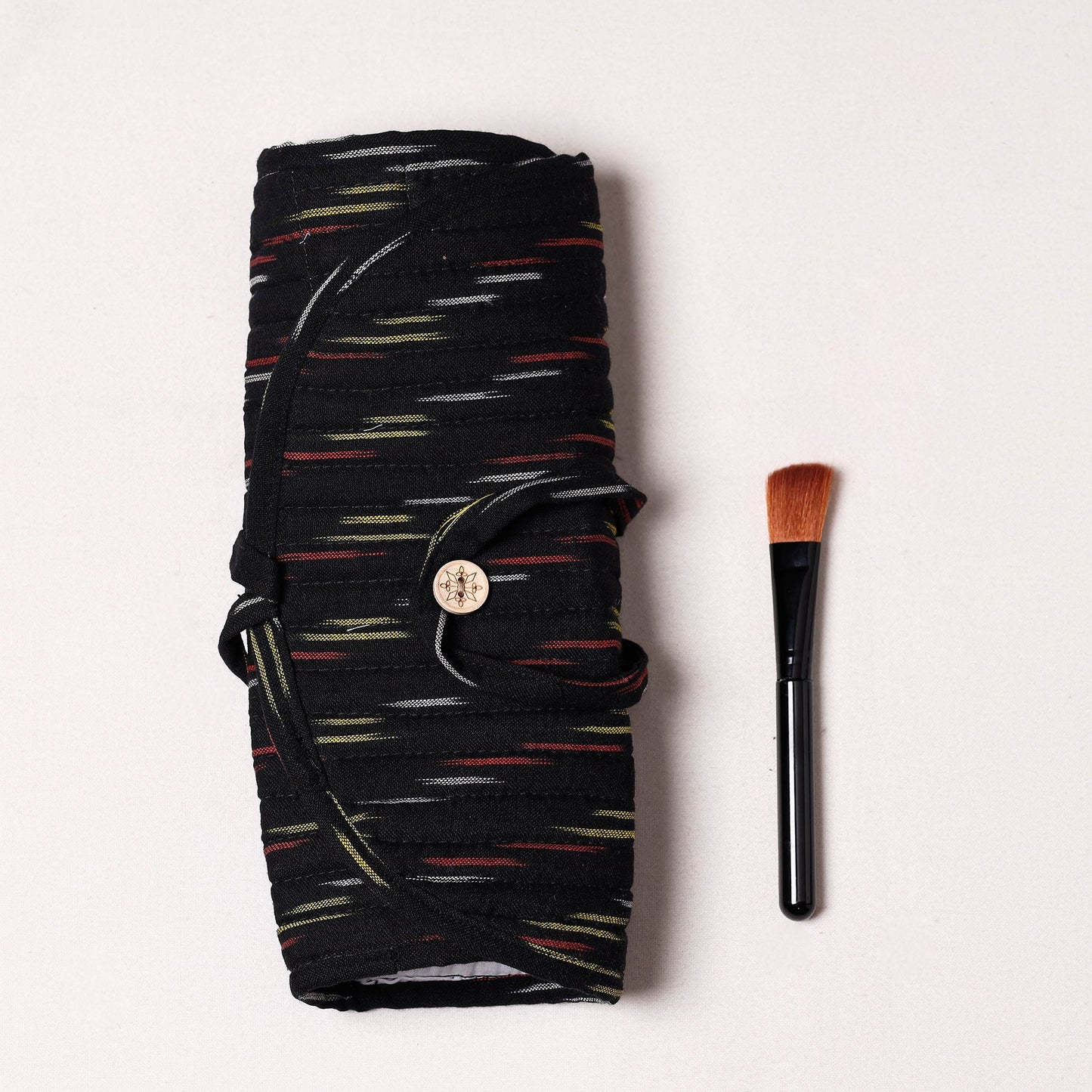 Ikat Fabric Multipurpose Segmented Make-up Brush Wrap Pouch/Case