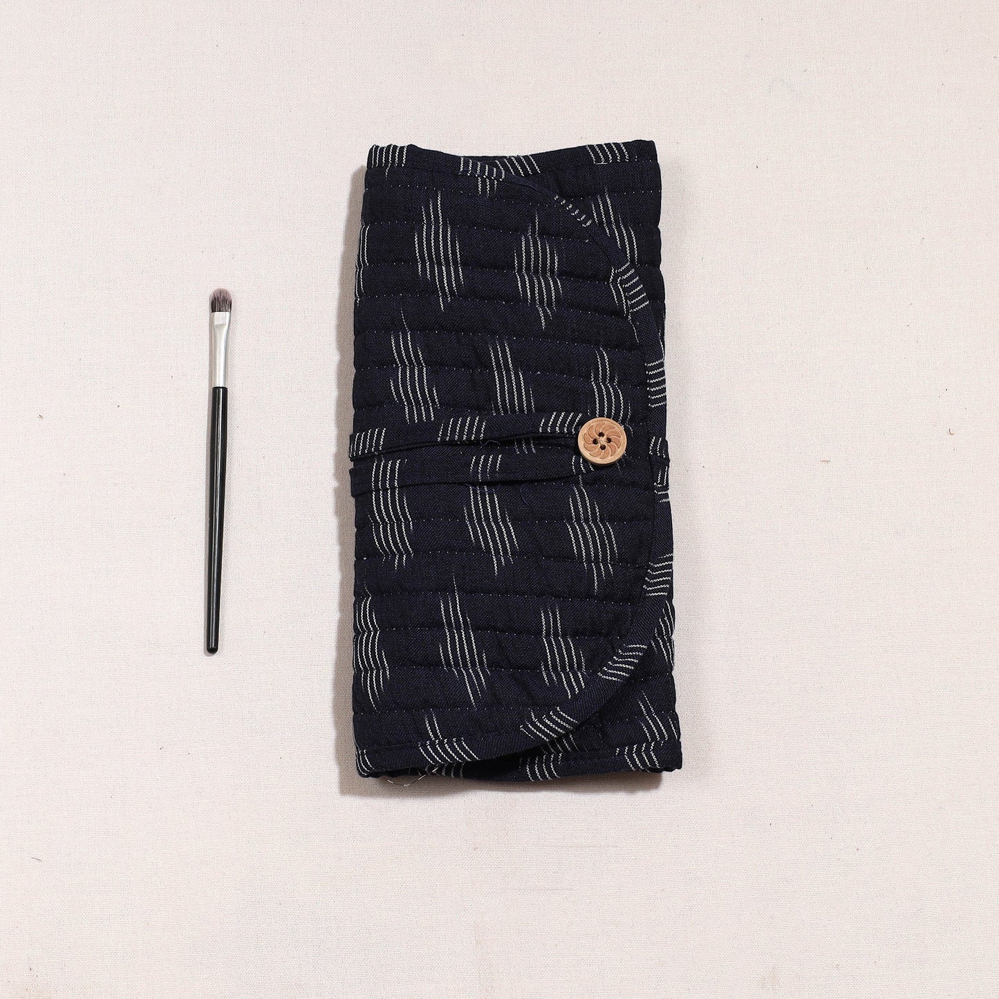 Ikat Fabric Multipurpose Segmented Make-up Brush Wrap Pouch/Case