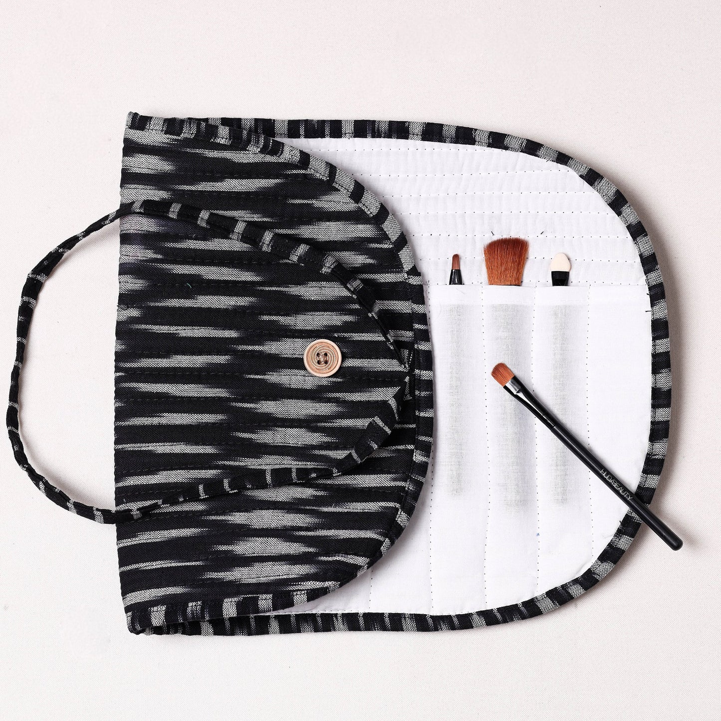 Ikat Fabric Multipurpose Segmented Make-up Brush Wrap Pouch/Case
