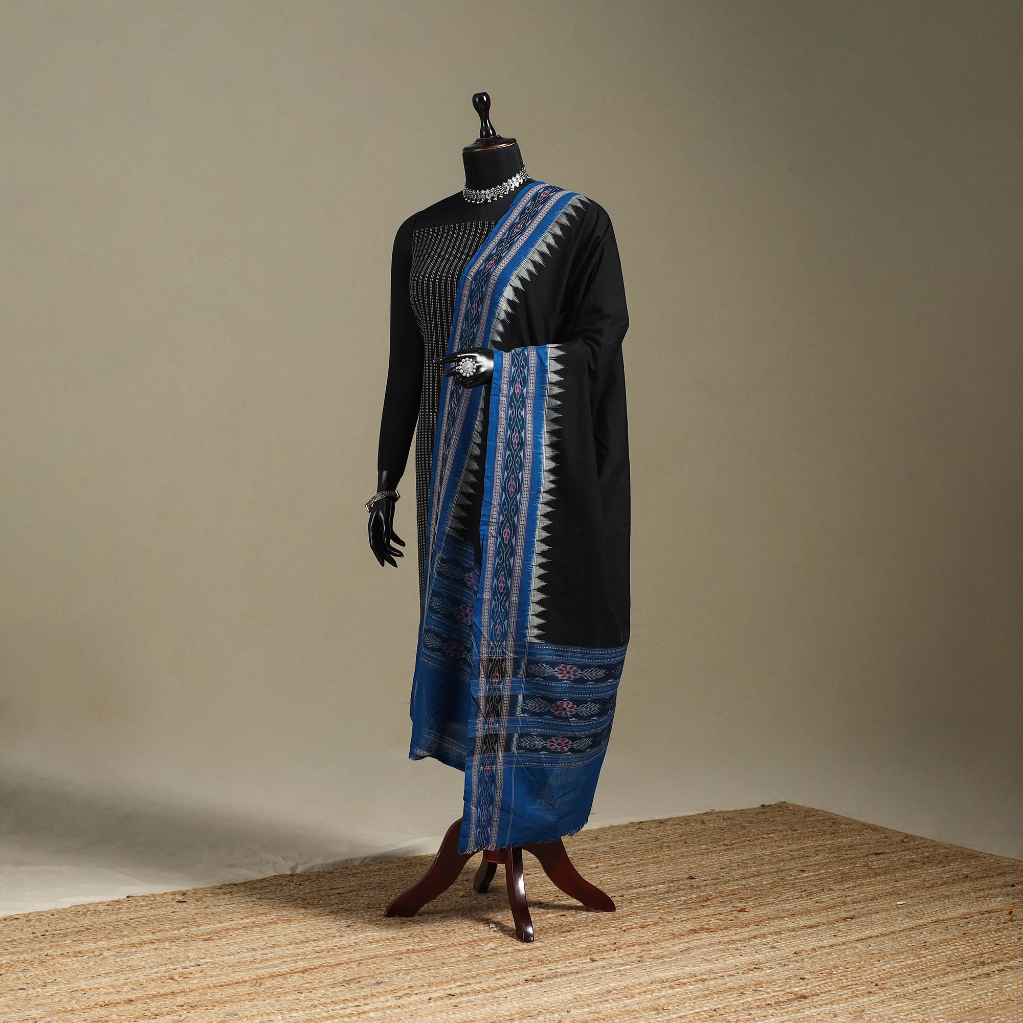 Blue - Ikat Handloom Cotton Sambalpuri Dupatta 09
