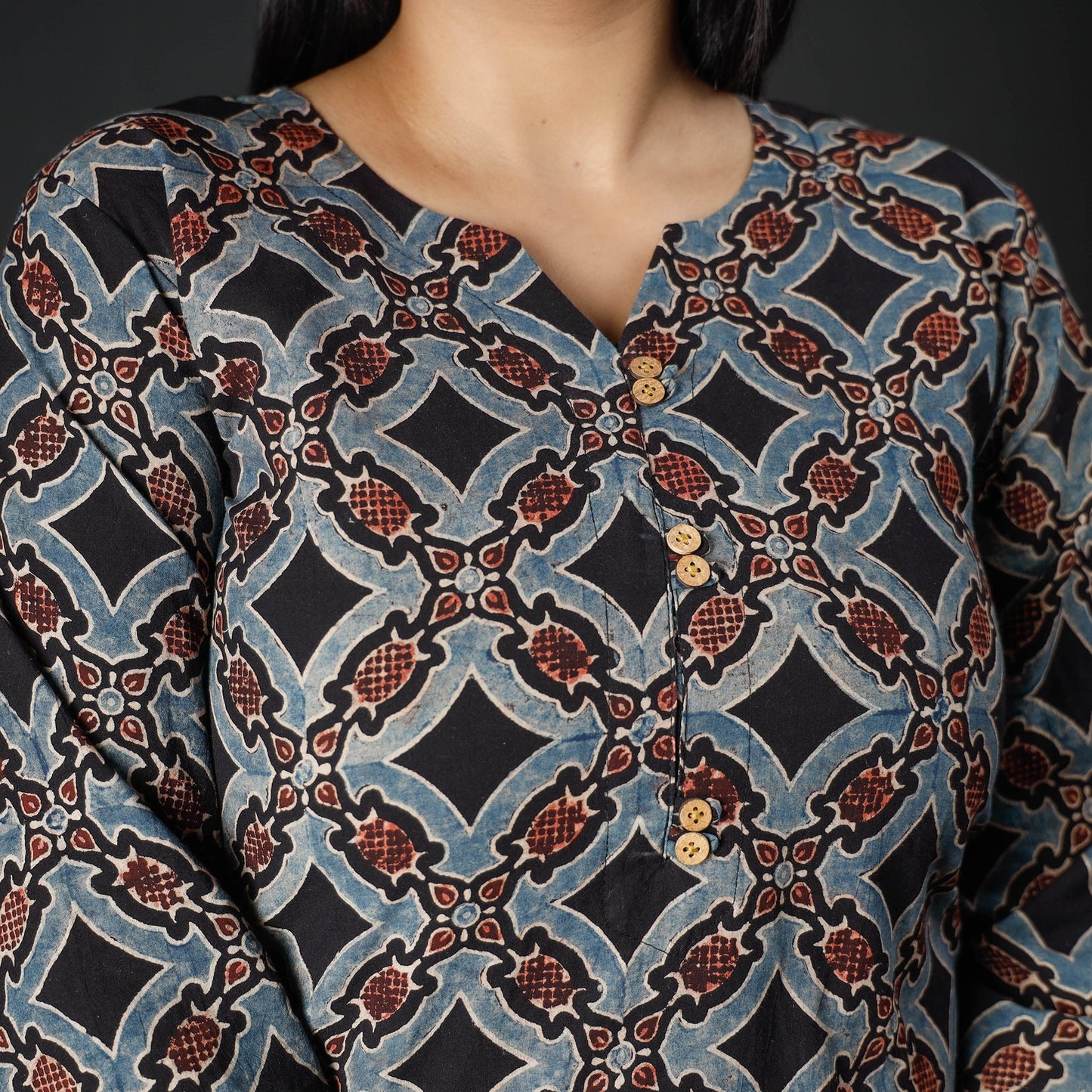 Ajrakh Block Printing Cotton Long Kurta for Women