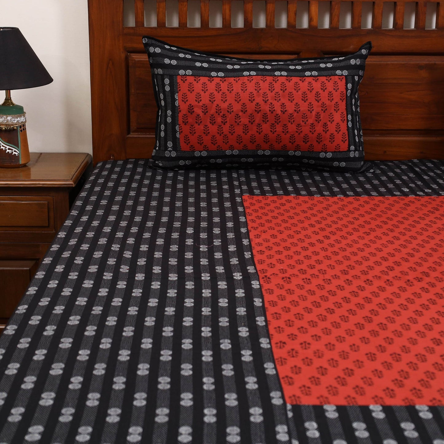 Jacquard with bagh patch cotton bedsheet set 03