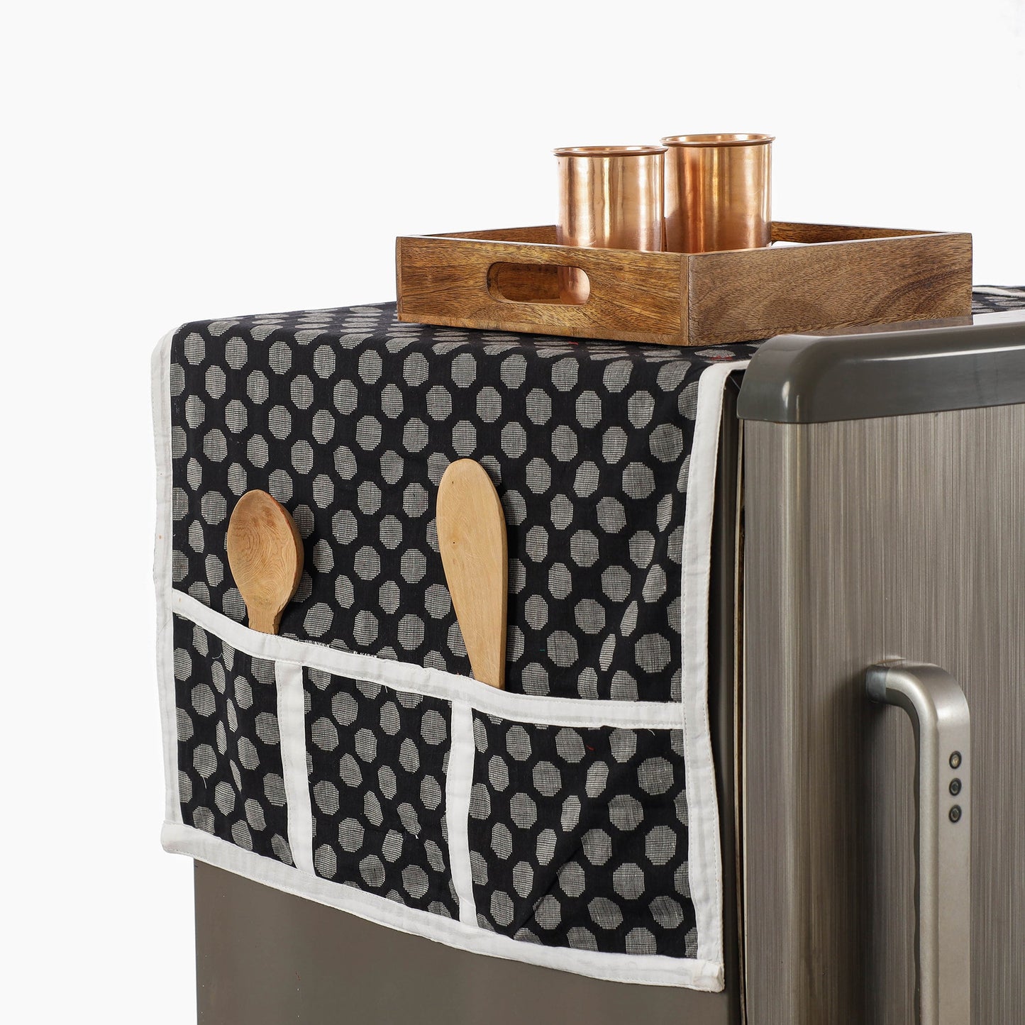 Jacquard Cotton Fridge Top Cover with Multiple Pockets