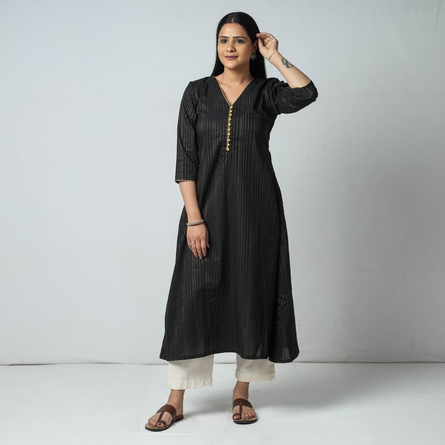 Jacquard Cotton Long Kurta for Women