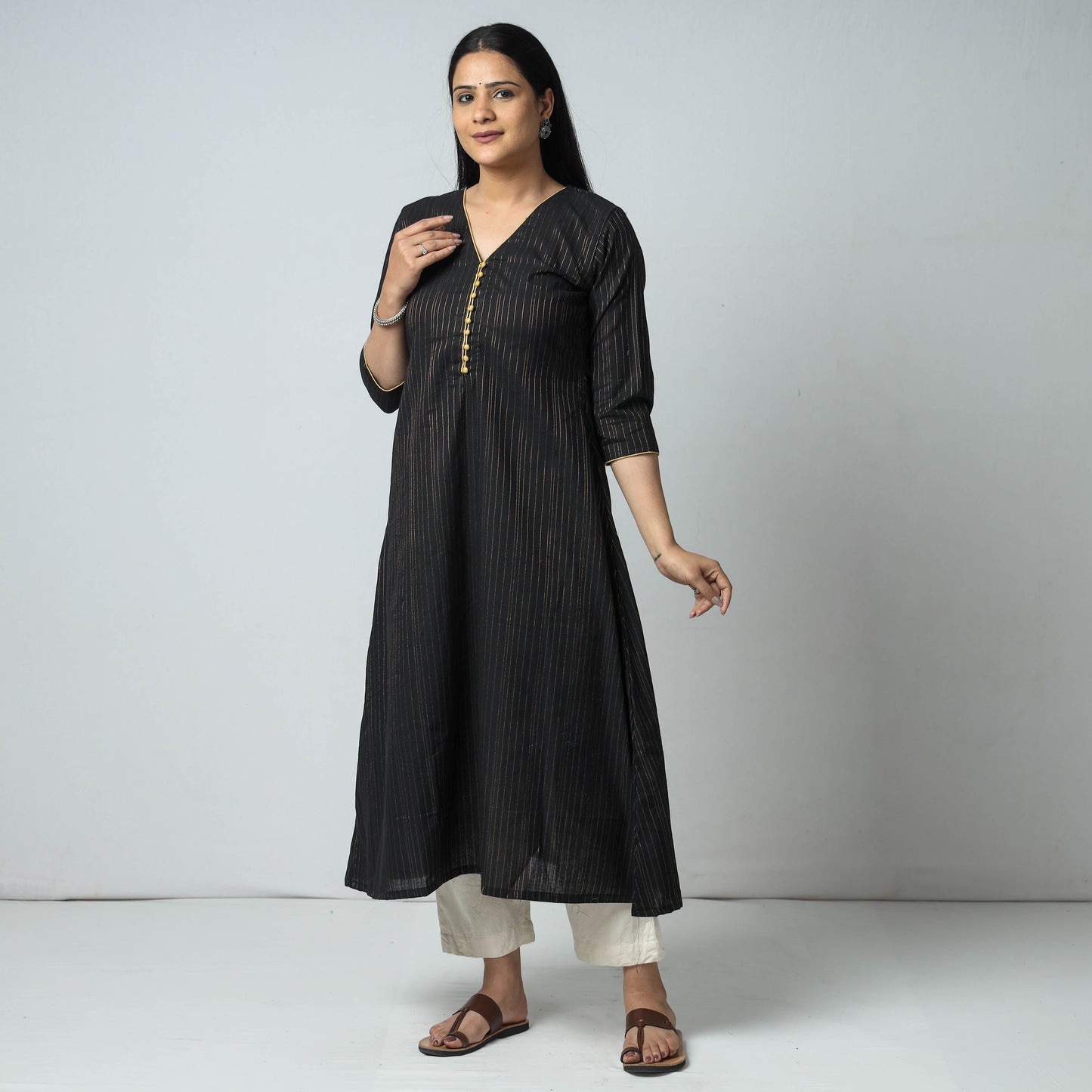 Jacquard Cotton Long Kurta for Women