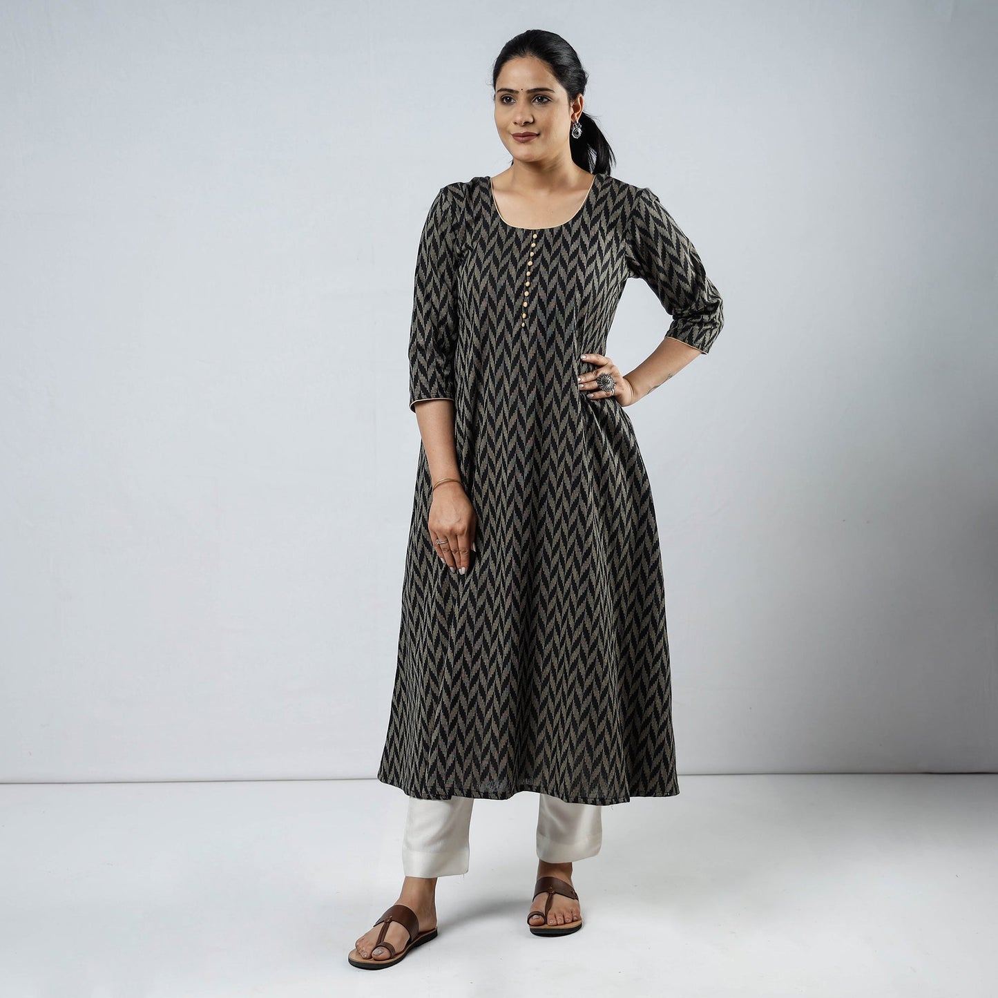 Jacquard Cotton Long Straight Kurta