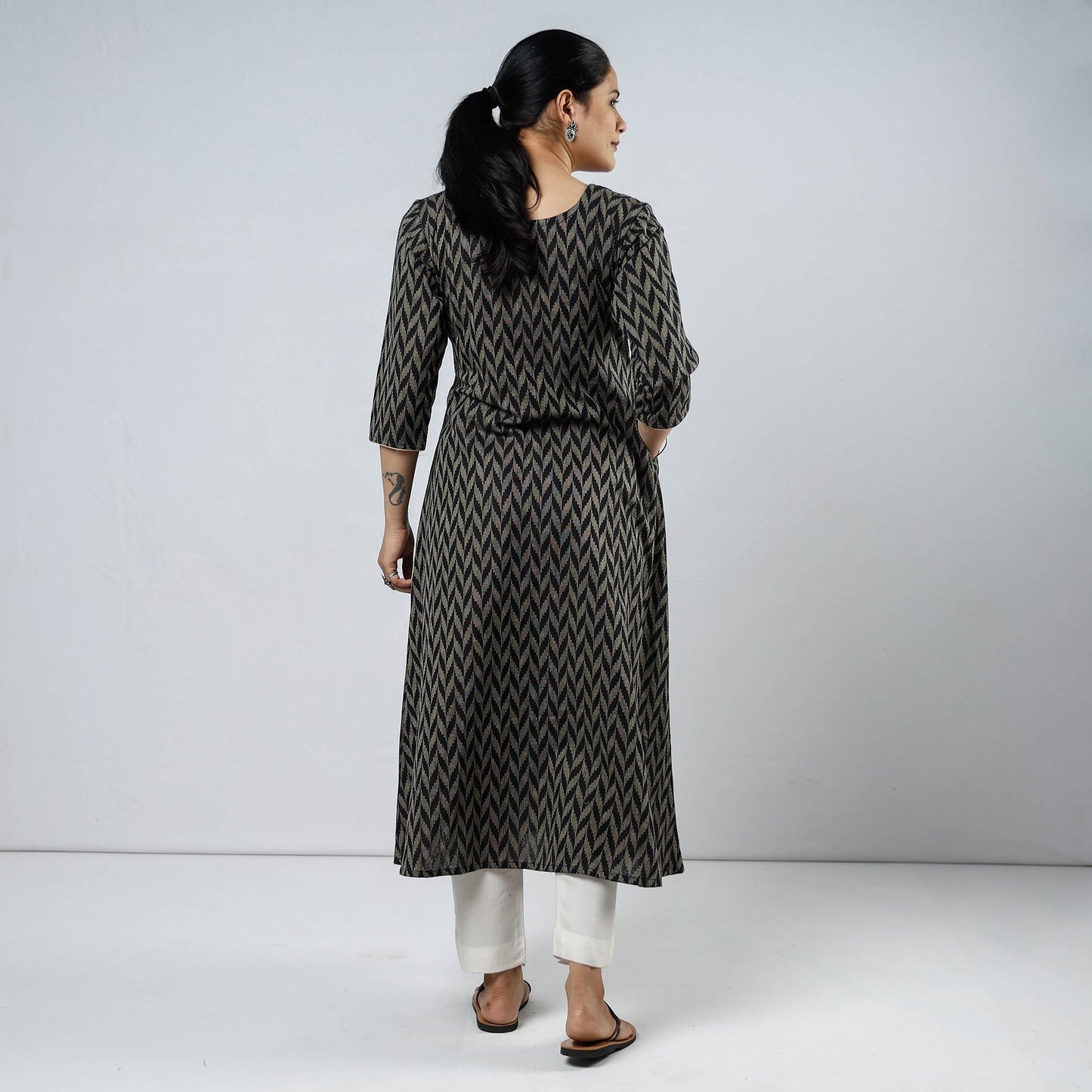 Jacquard Cotton Long Straight Kurta