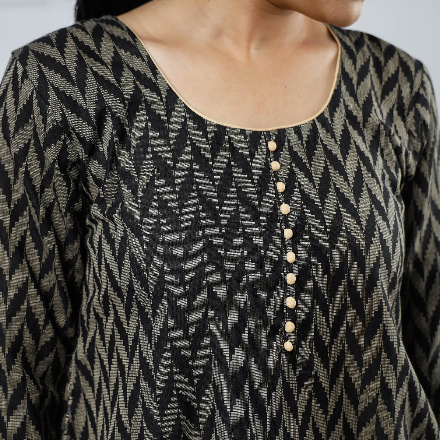 Jacquard Cotton Long Straight Kurta