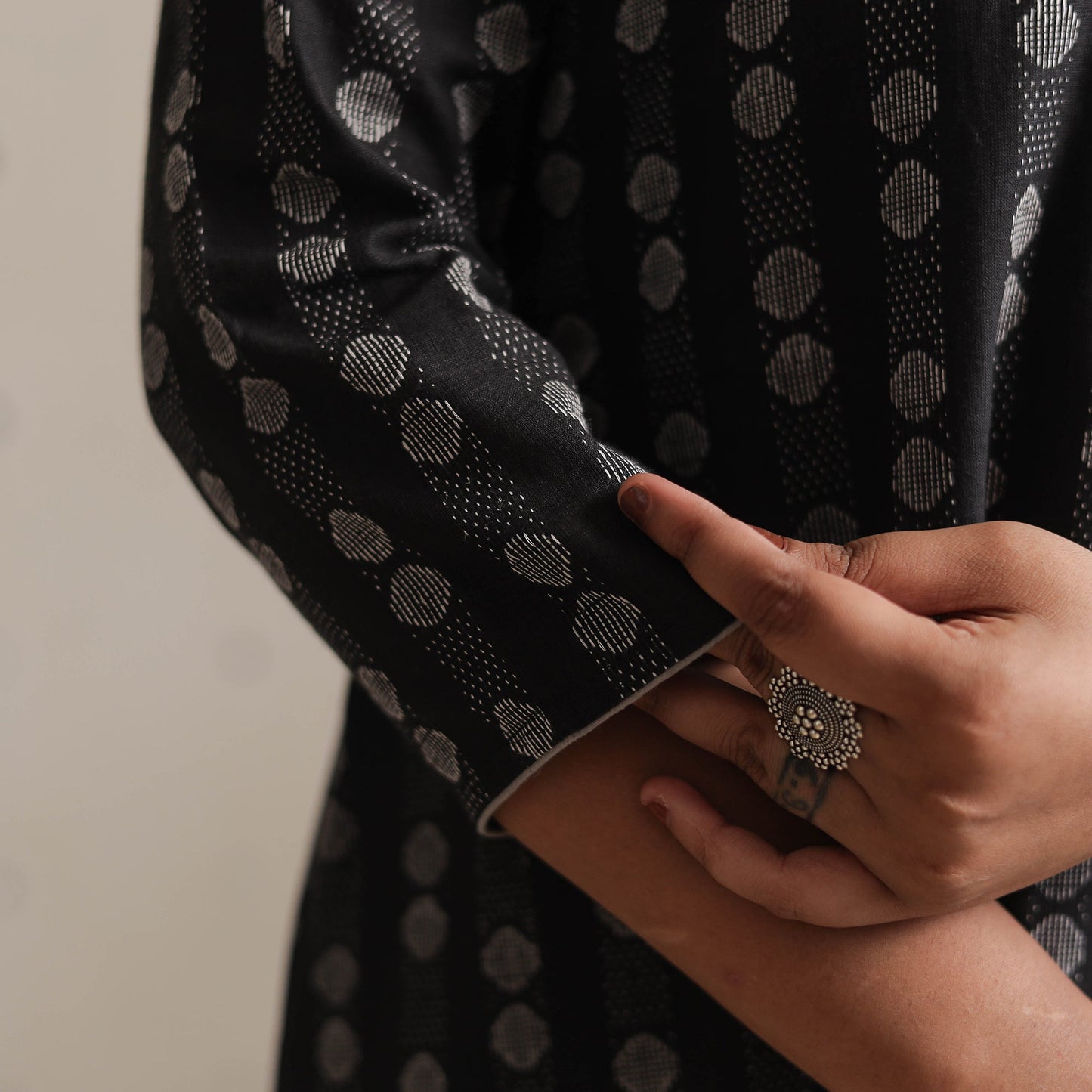 Black Jacquard Cotton Long Kurta for Women