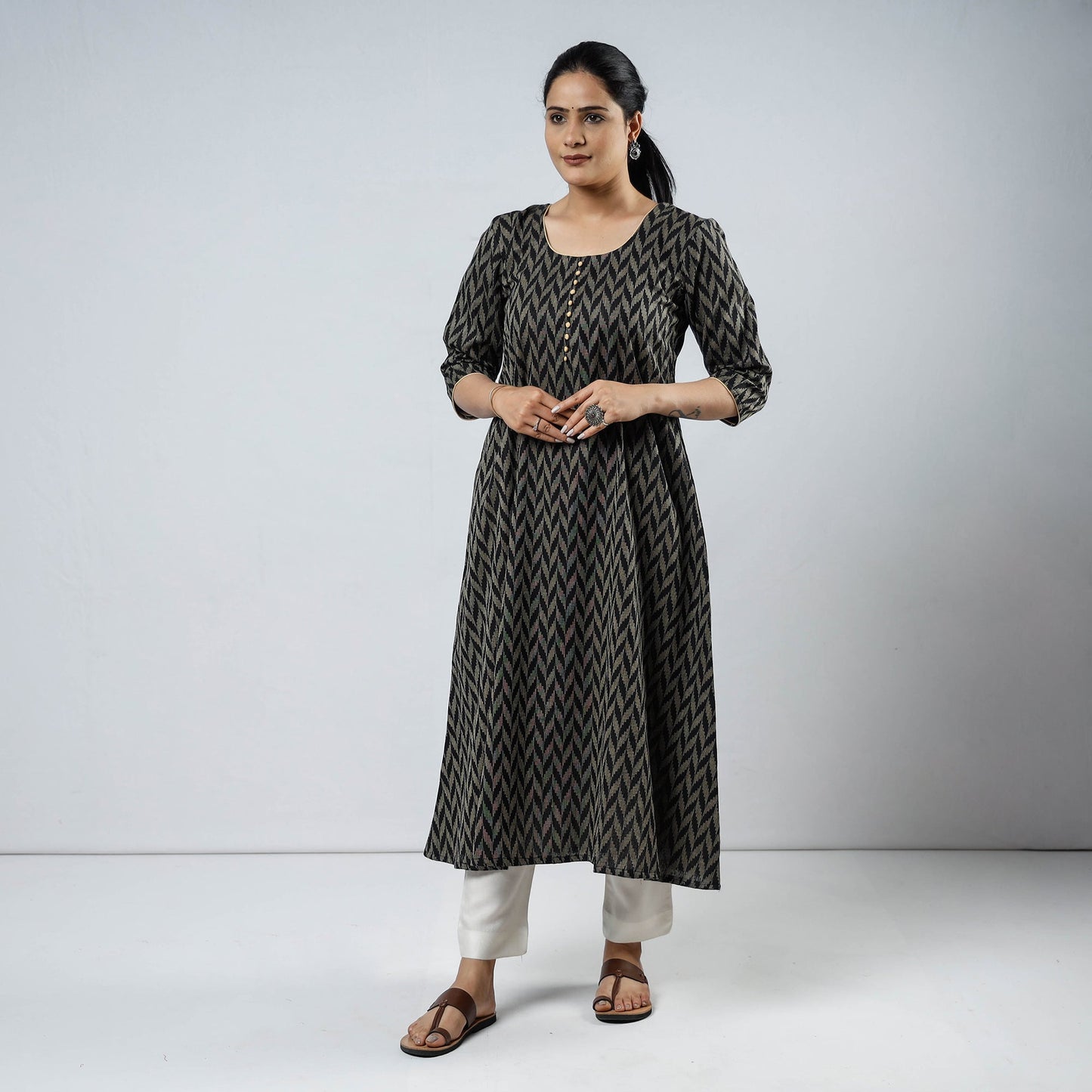 Jacquard Cotton Long Straight Kurta
